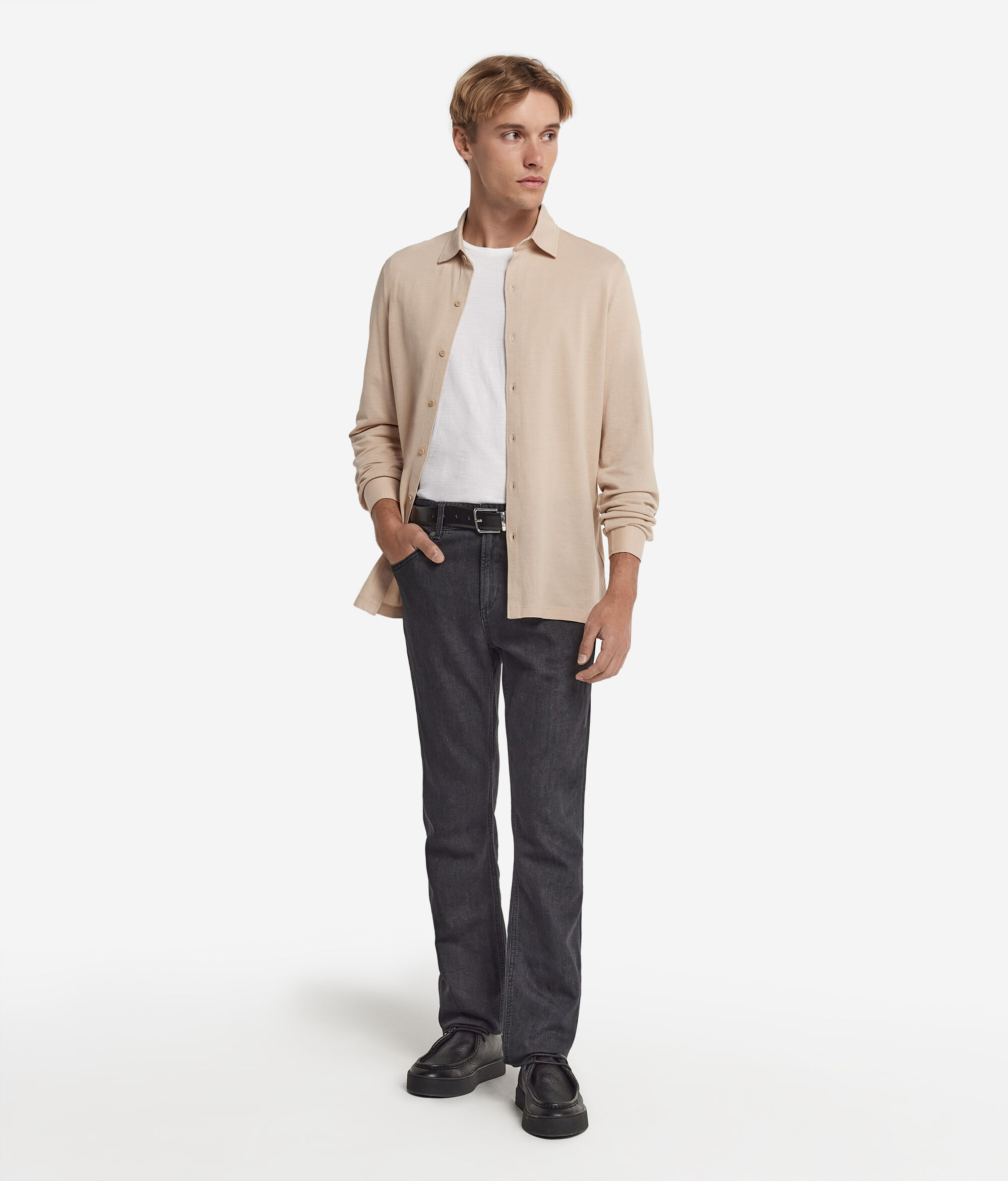 Camicia a Maniche Lunghe in Piquet di Cotone e Seta