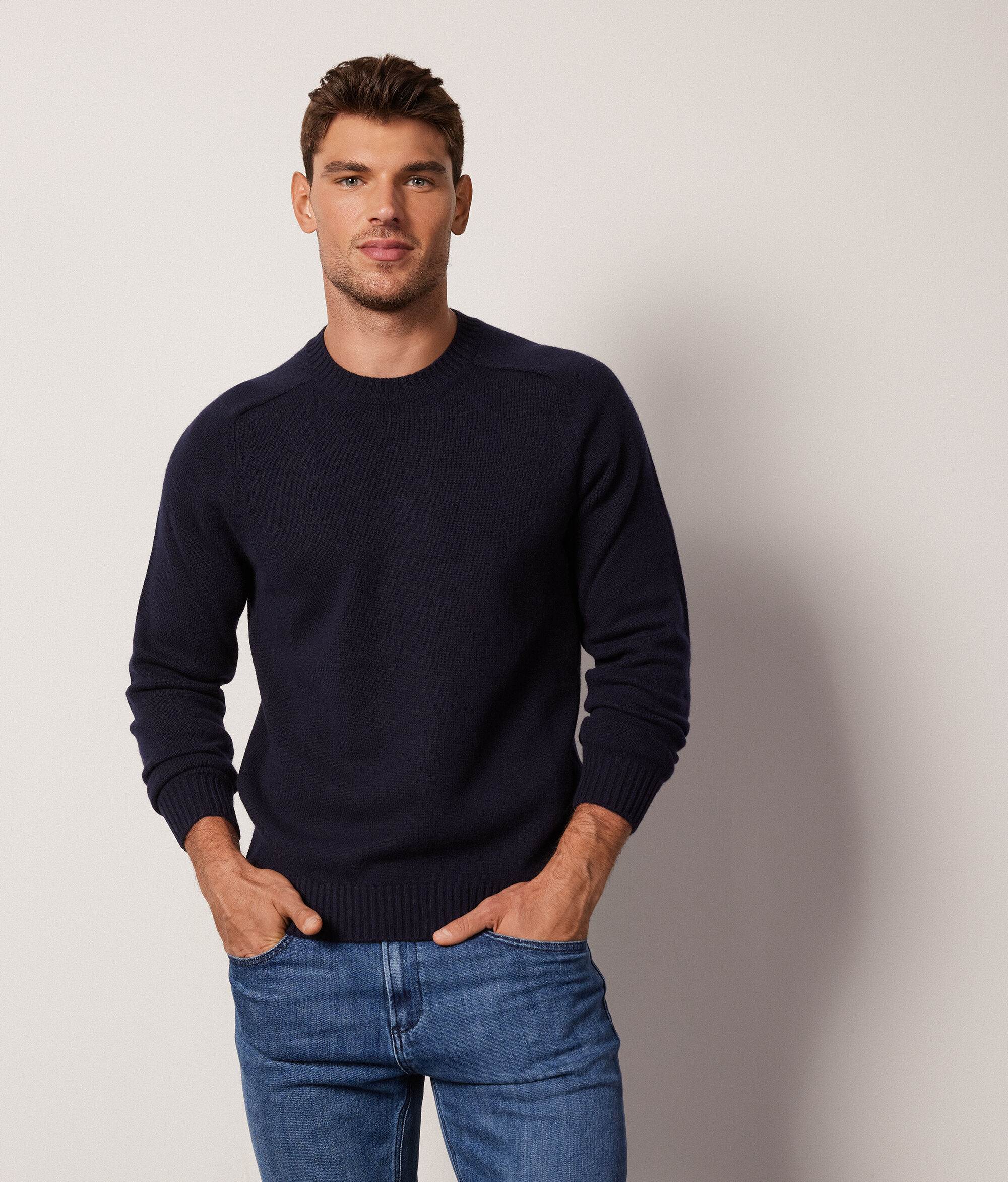 Pull homme en cachemire ultra-doux à col rond côtelé