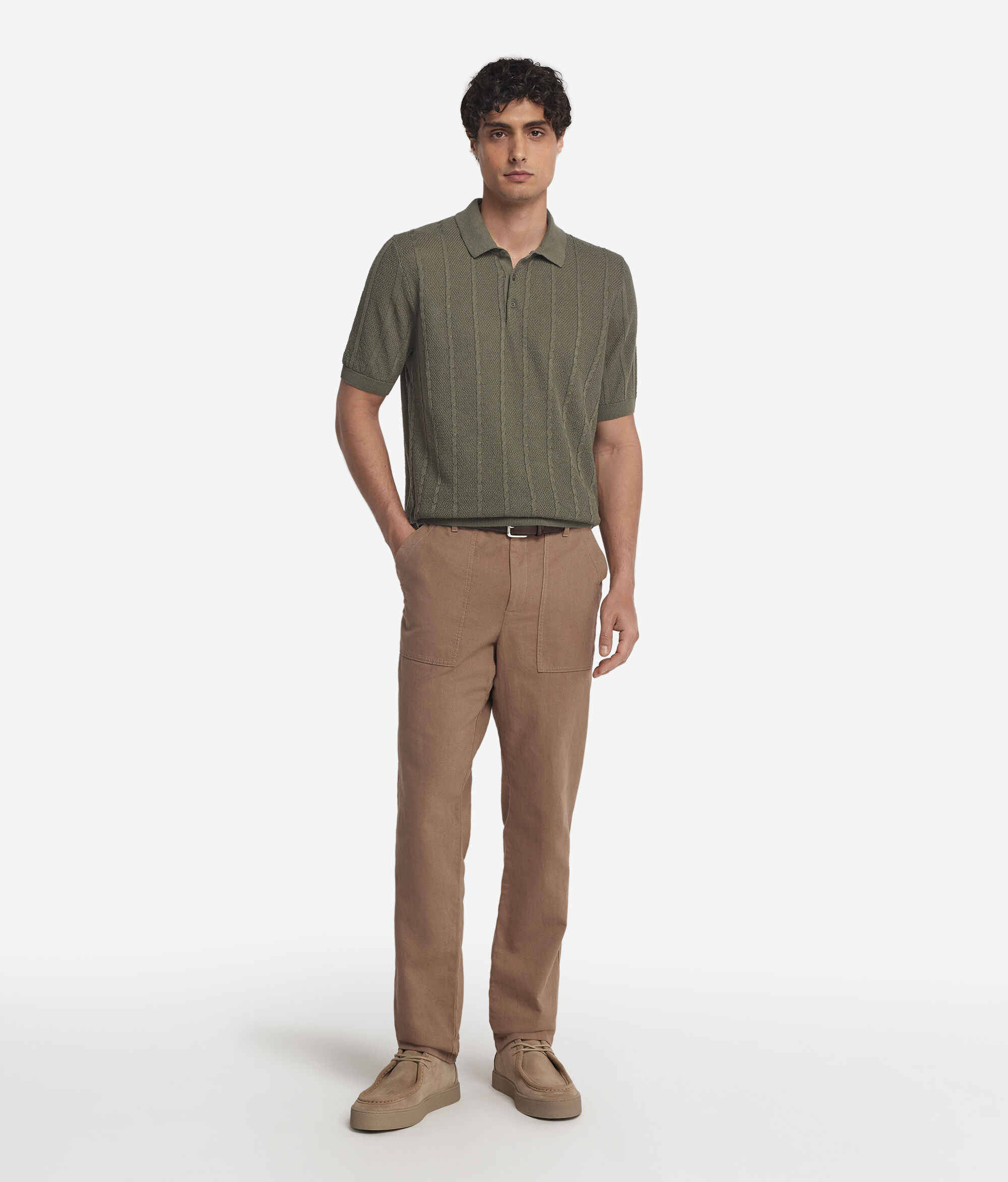 Short-Sleeved Cable-Knit Knot-Stitch Polo Shirt
