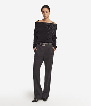 Off-the-Shoulder Cashmere Jersey with Rhinestones