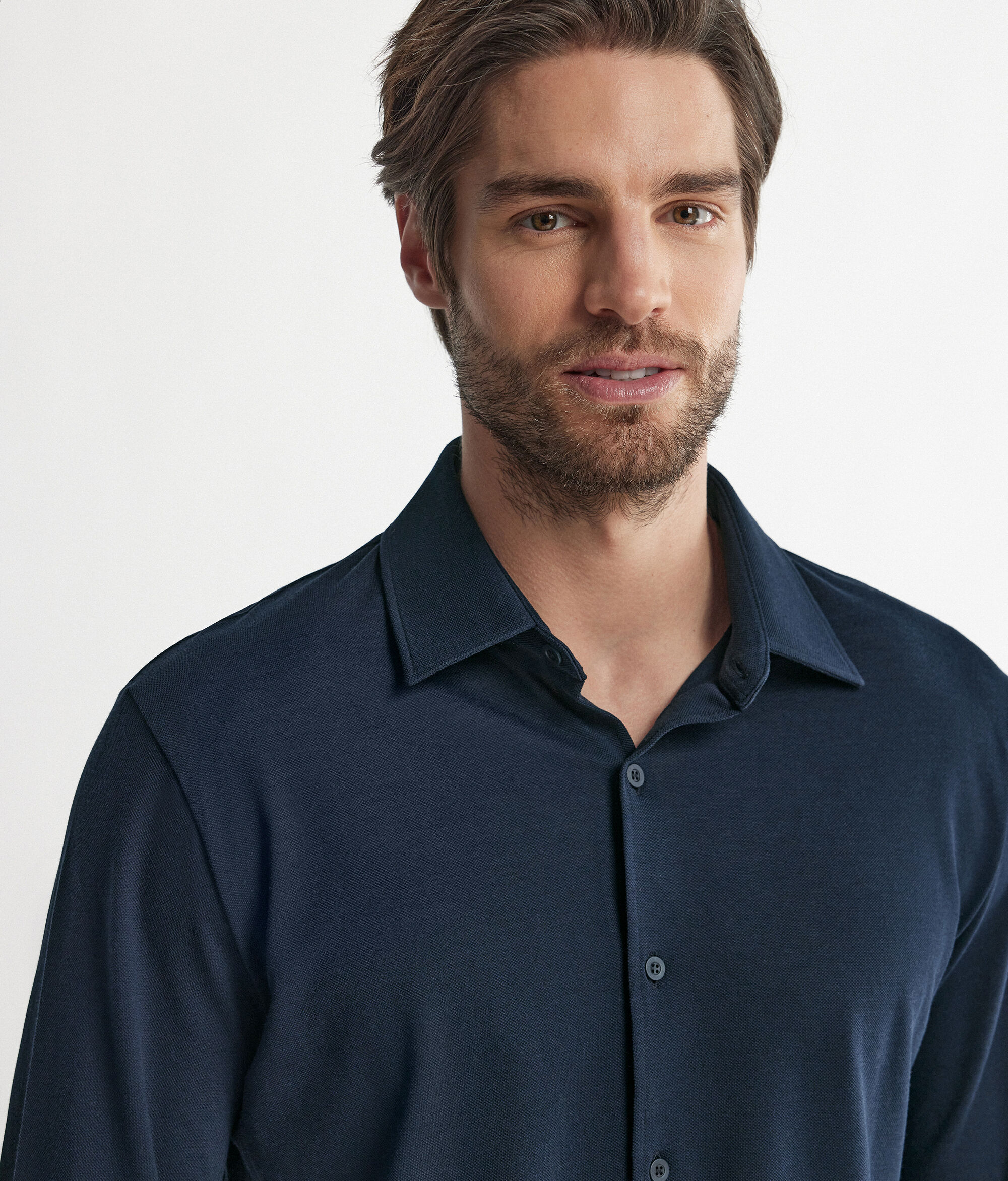 Camisa de màniga llarga en piqué de cotó i seda