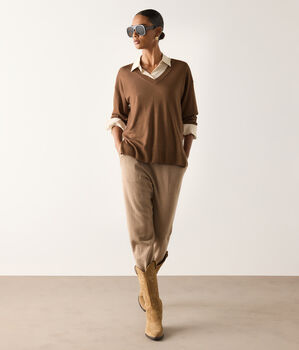 Maglia con scollo a V e spacchi in Cashmere Ultrafine