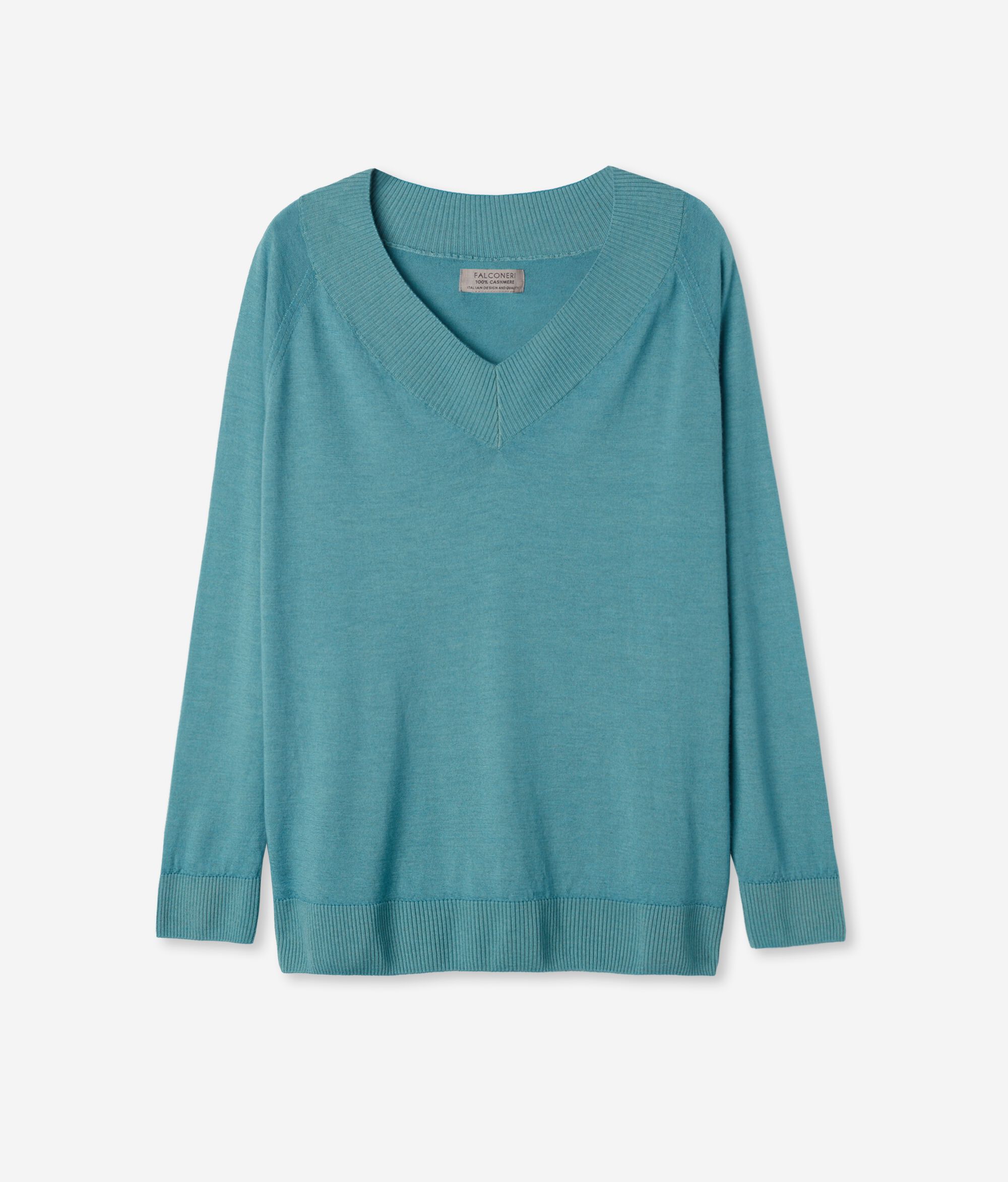 Jersey con cuello de pico de cashmere ultrafine