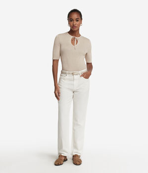 Short-Sleeved Lamé Top with Tie
