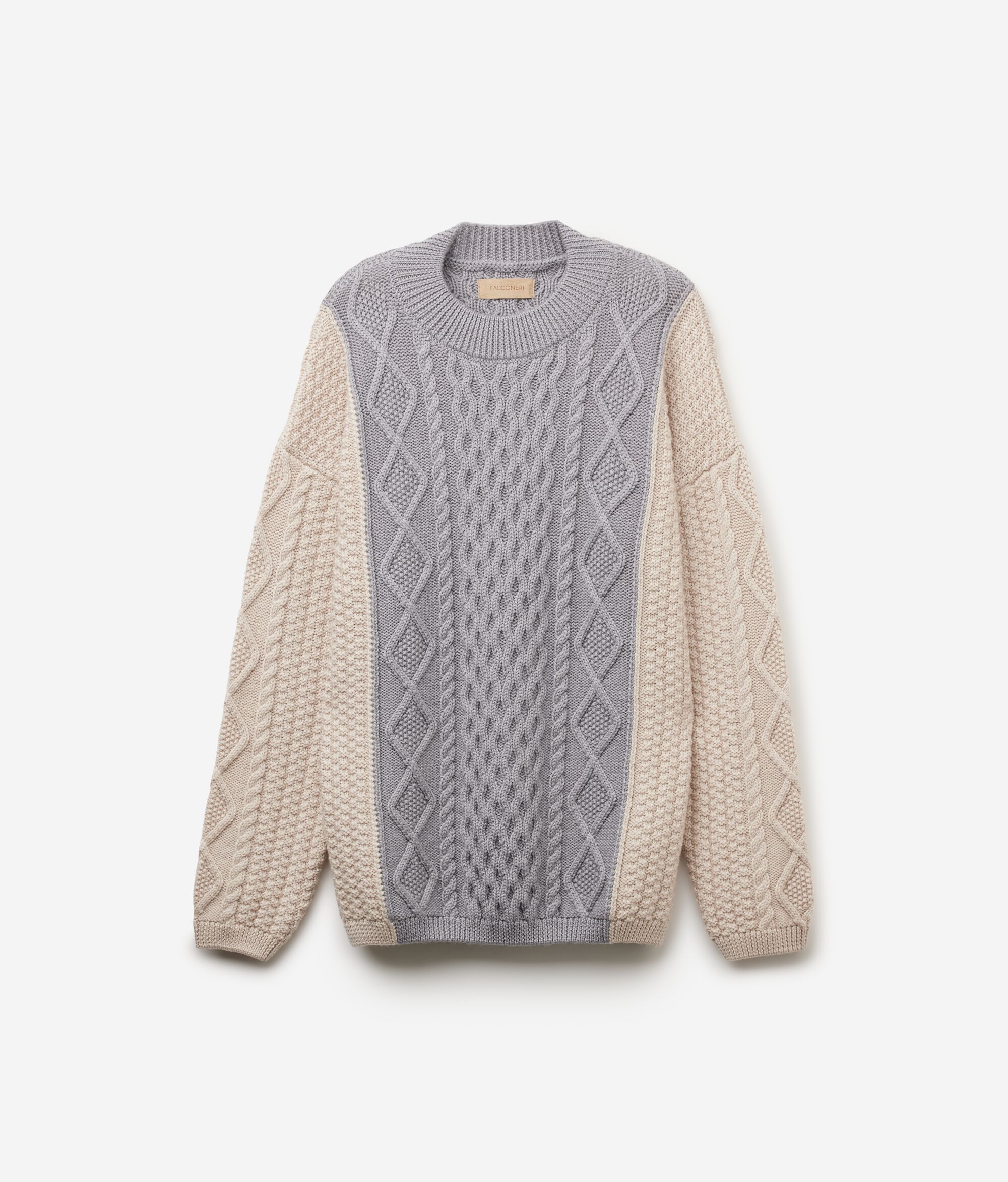 Colourblock Wool Jumper with Cable Pattern