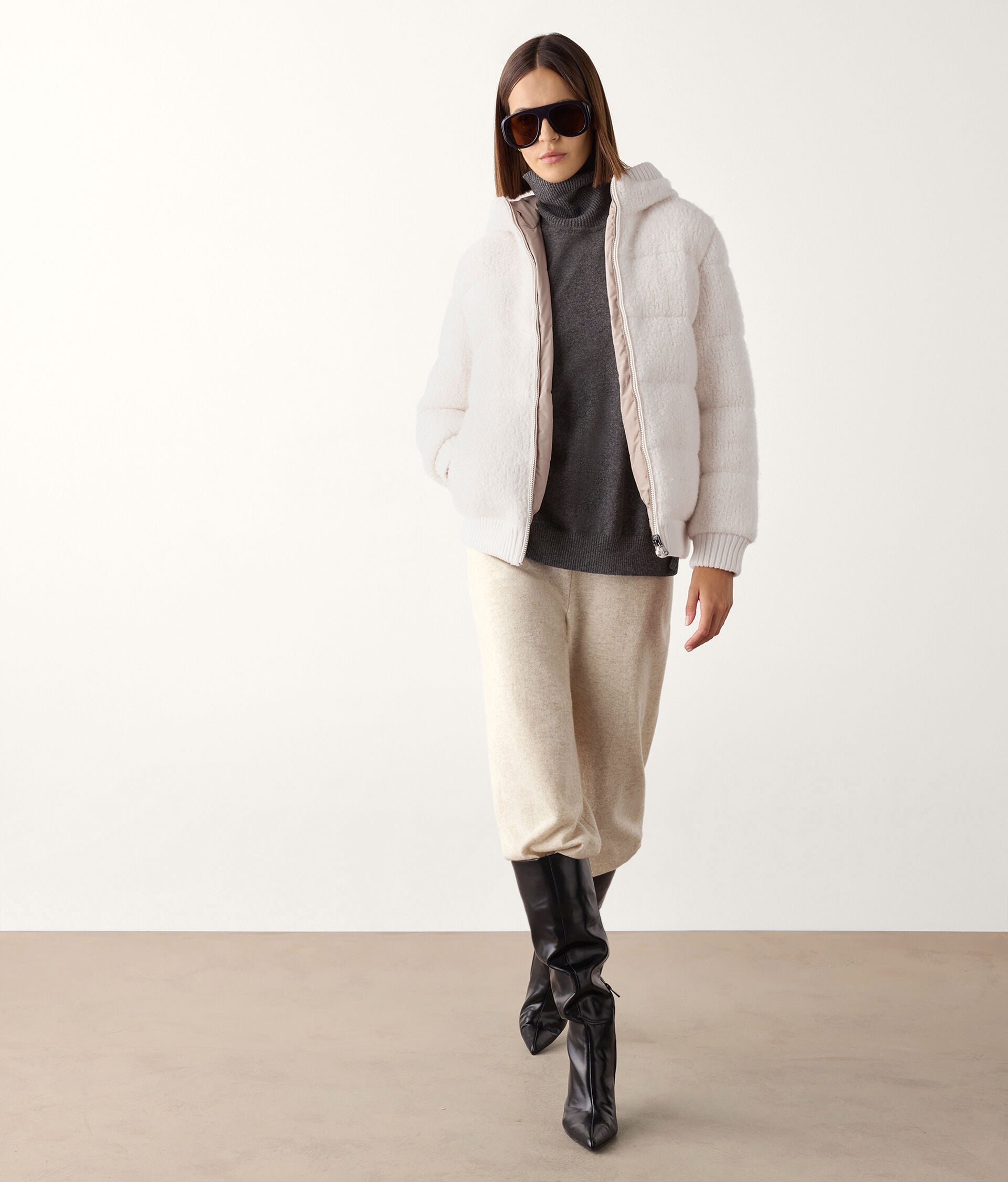Reversible cashmere bouclé down jacket