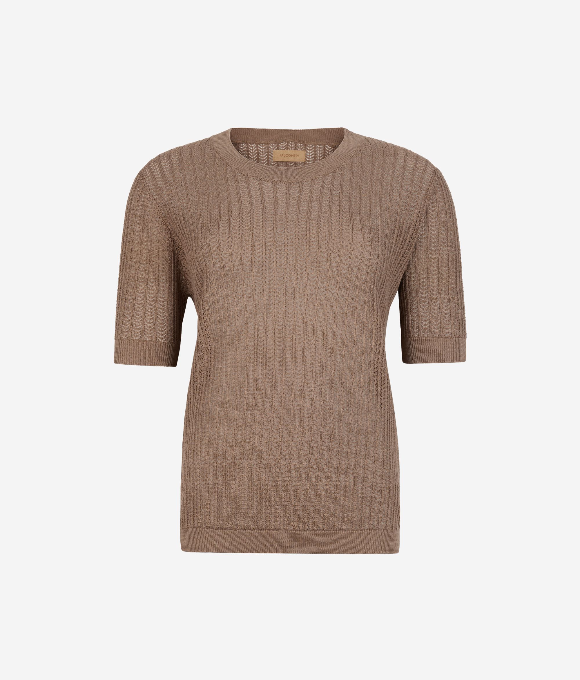 Cotton Crewneck T-Shirt with Fretted Ribbing