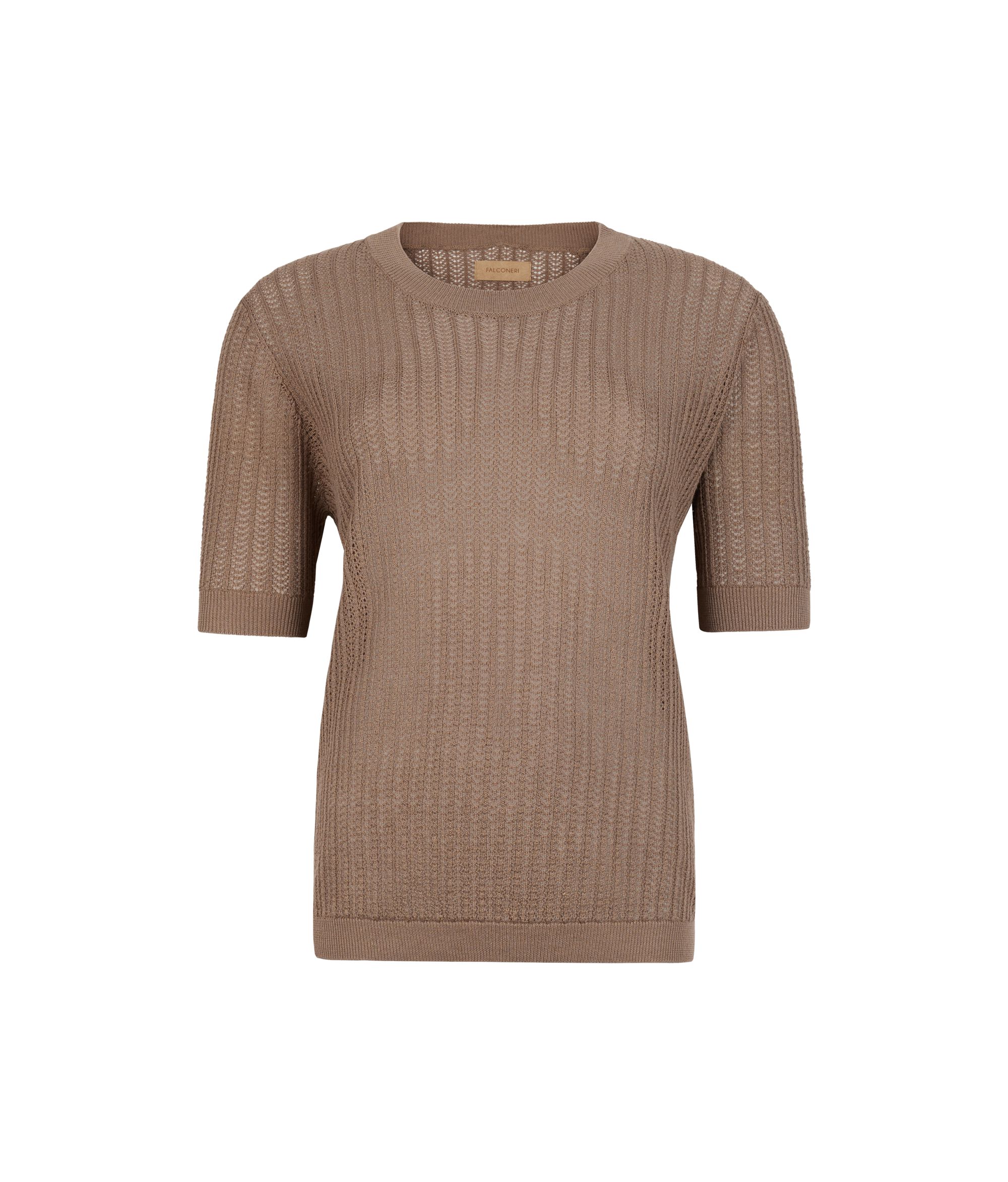 Cotton Crewneck T-Shirt with Fretted Ribbing