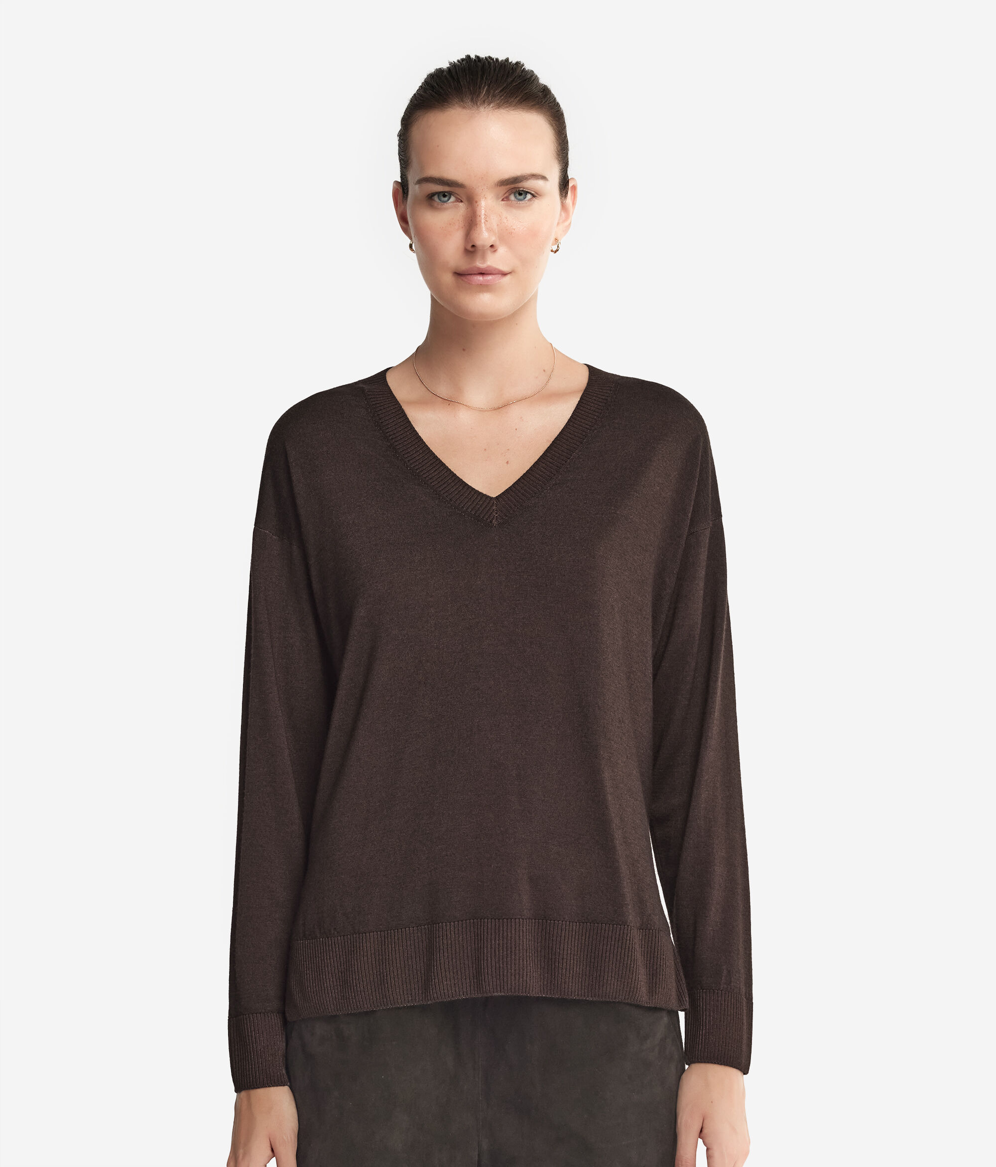 Pullover mit V-Ausschnitt und Schlitzen aus Kaschmir