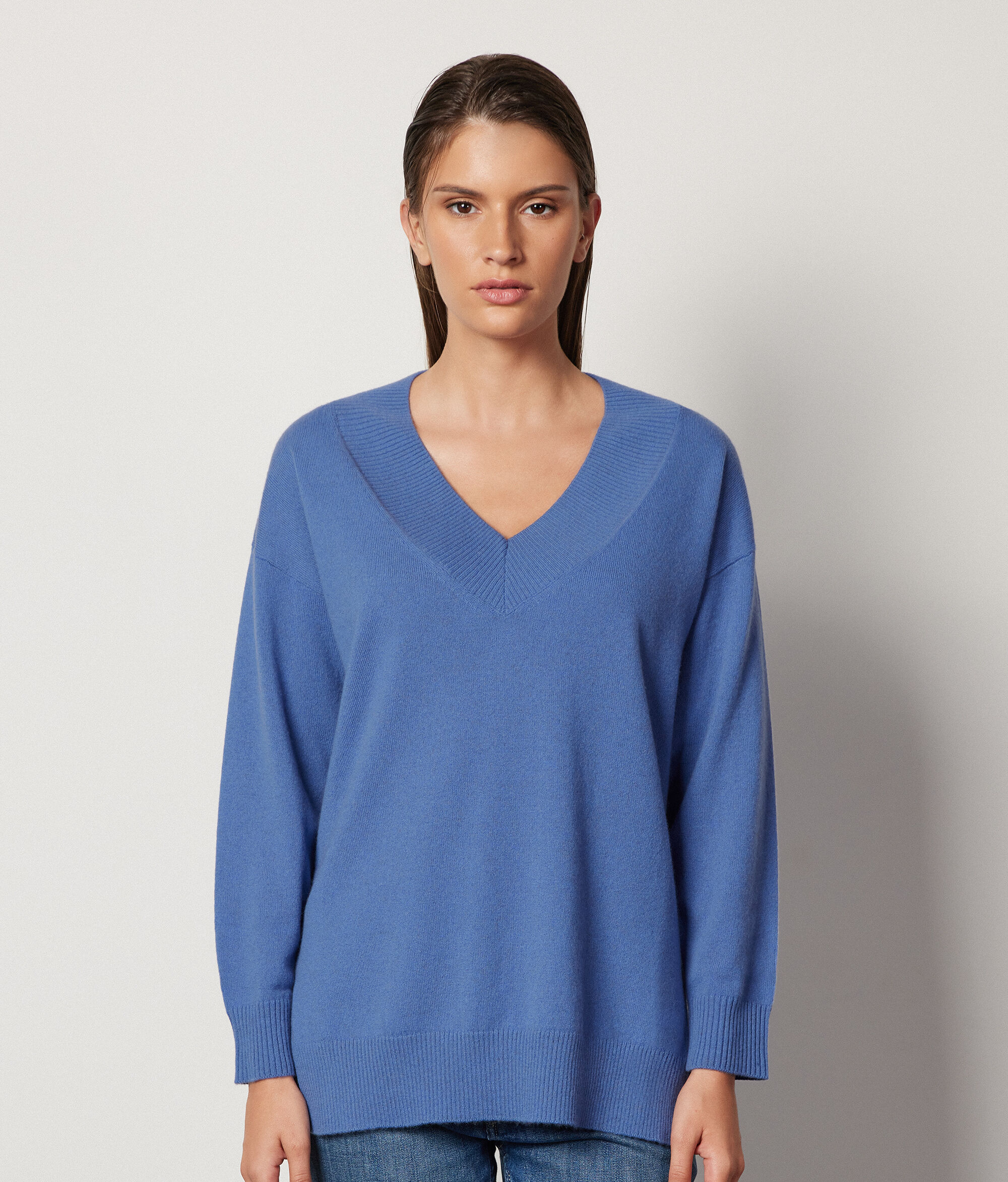 Maxi-Pullover aus Kaschmir Ultrasoft mit V-Ausschnitt