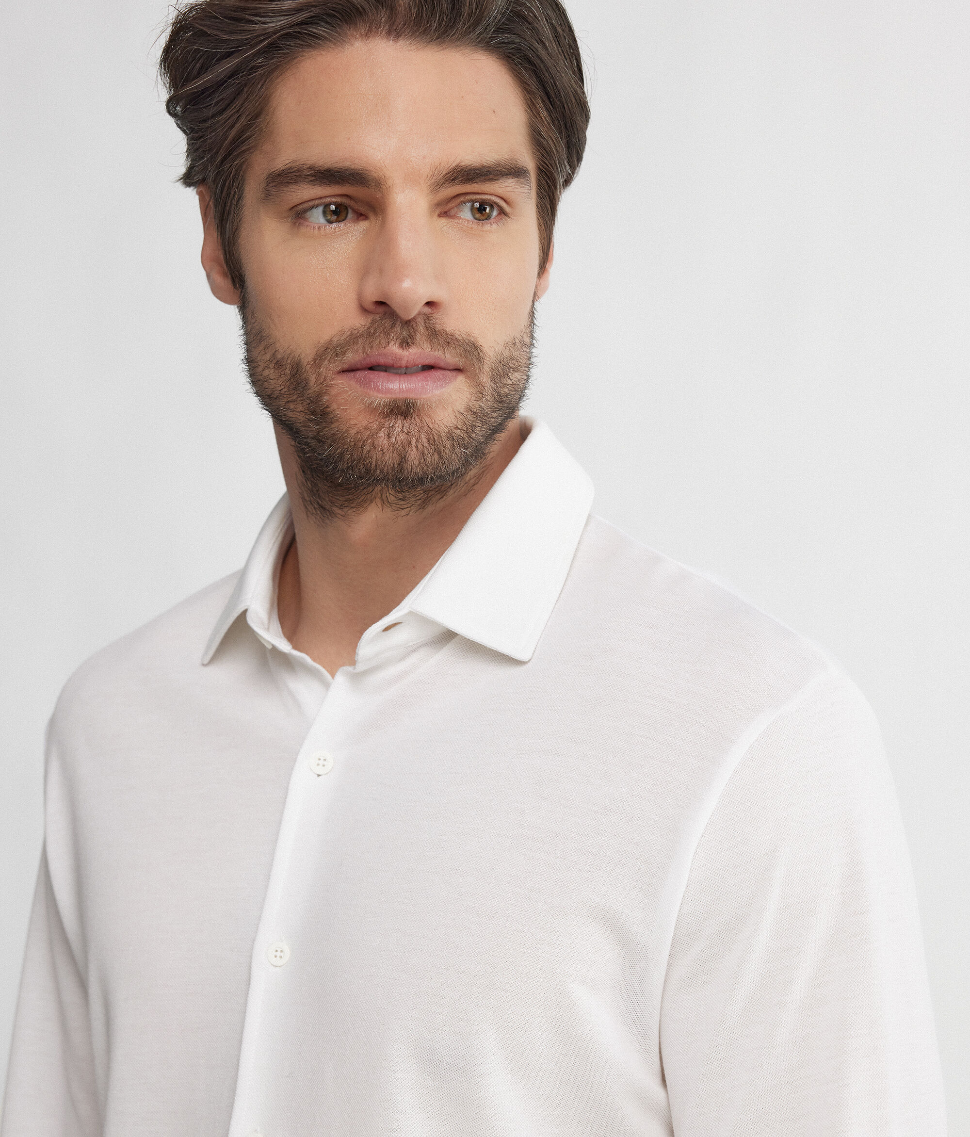 Camisa de màniga llarga en piqué de cotó i seda