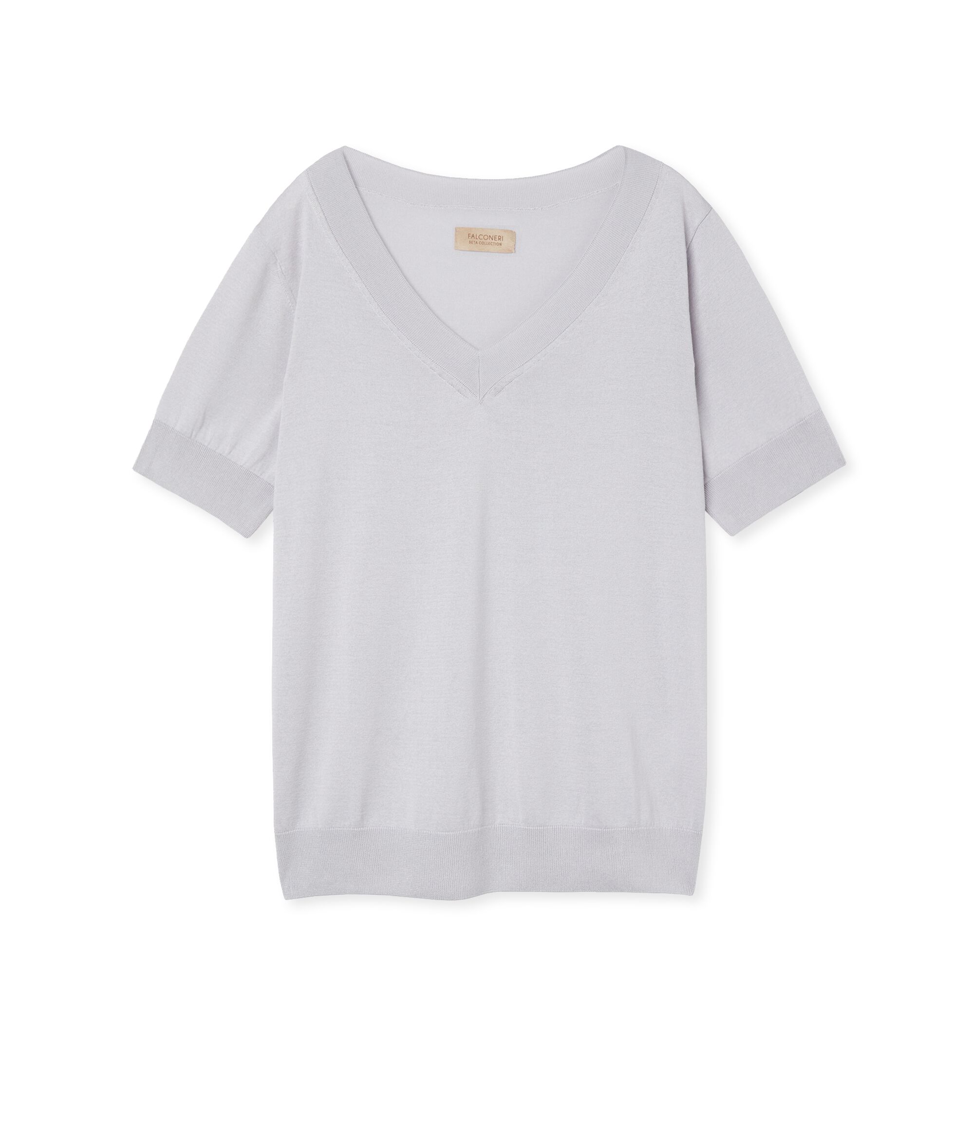 Silk and Cotton V-Neck Sweater with Short Sleeves_9020