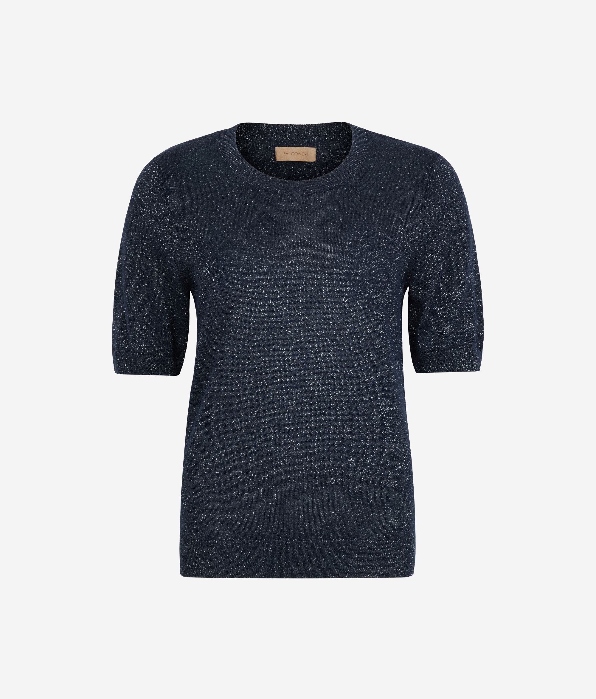 Rundhalspullover aus Leinen und Baumwolle mit Lamé-Garn