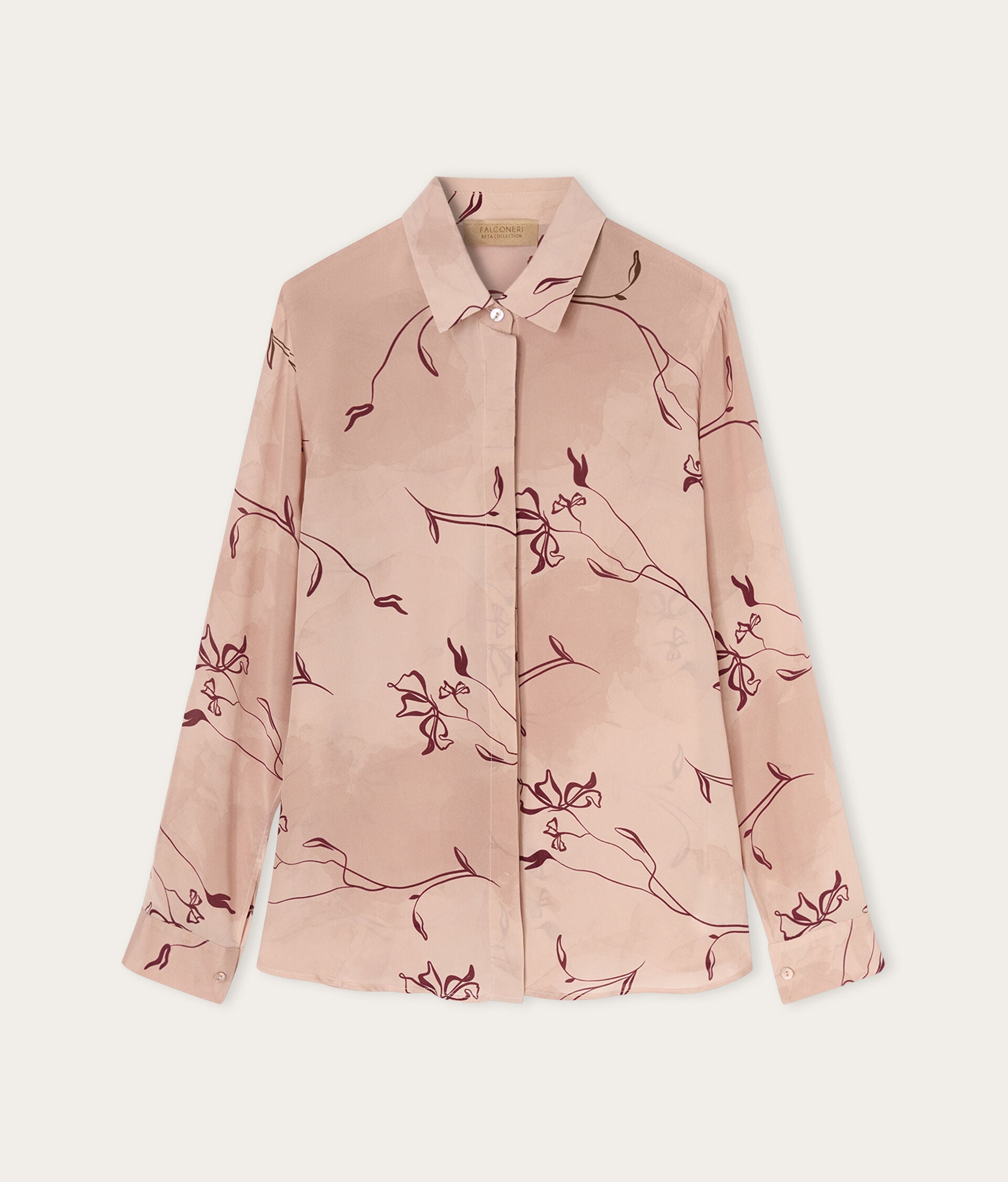 Camisa con cuello de seda estampada
