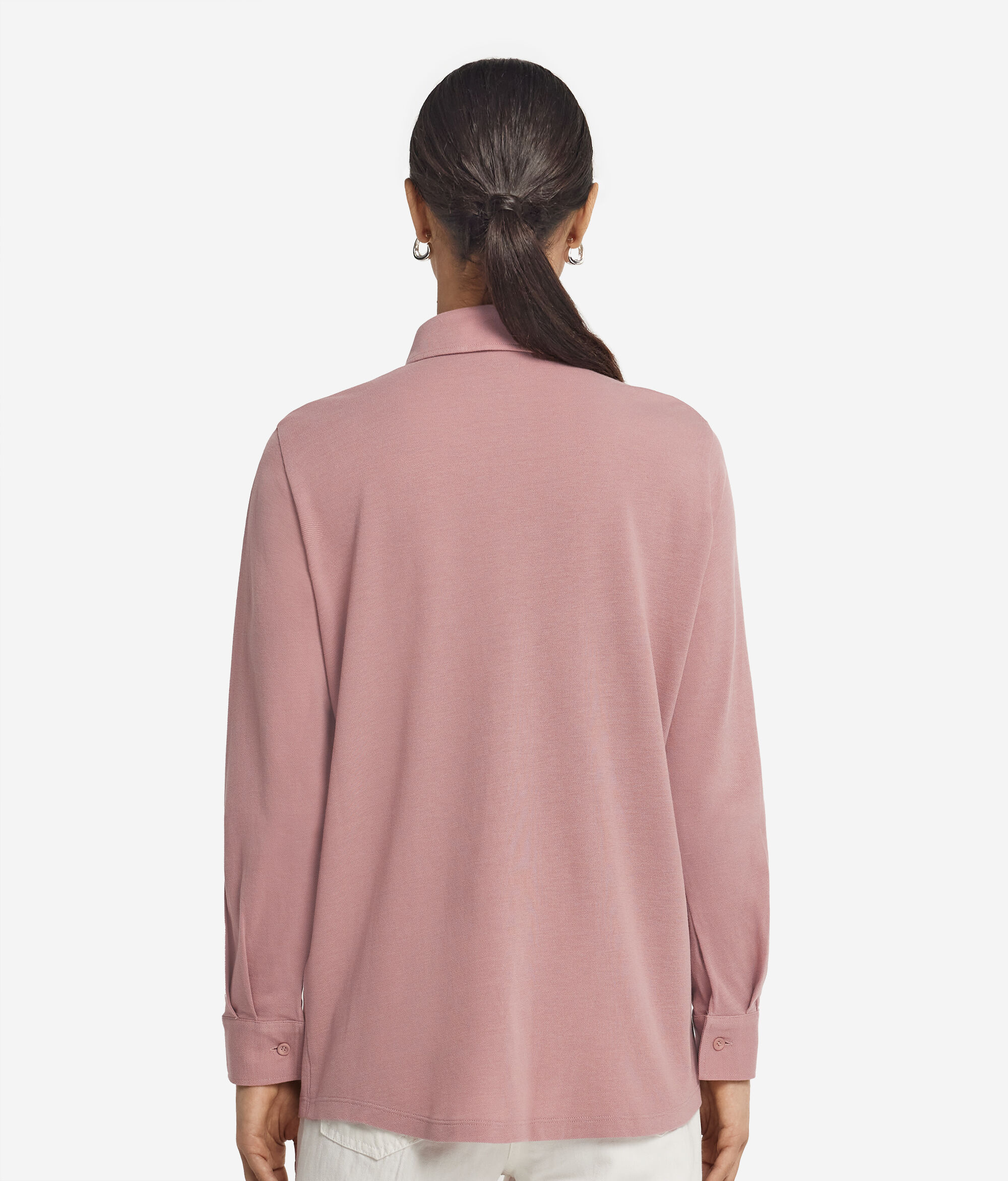 Long-Sleeved Shirt in Cotton and Silk Piqué