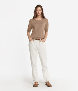 T-shirt girocollo lino e cotone - BROWN