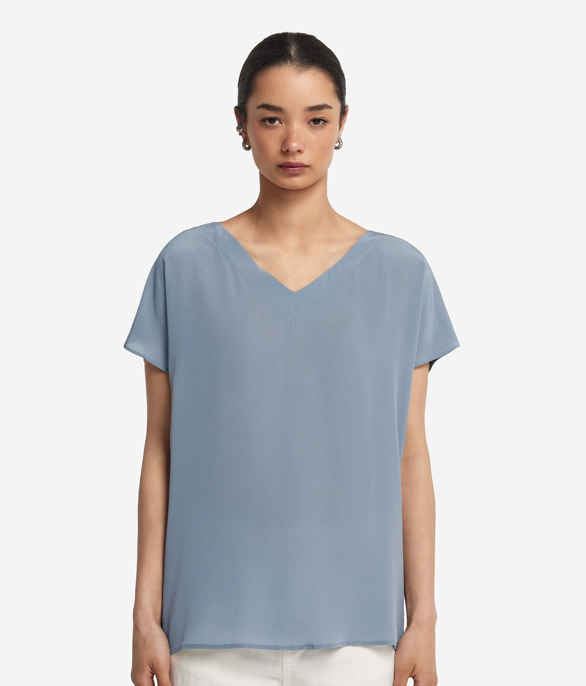 キモノVネック シルク Tシャツ