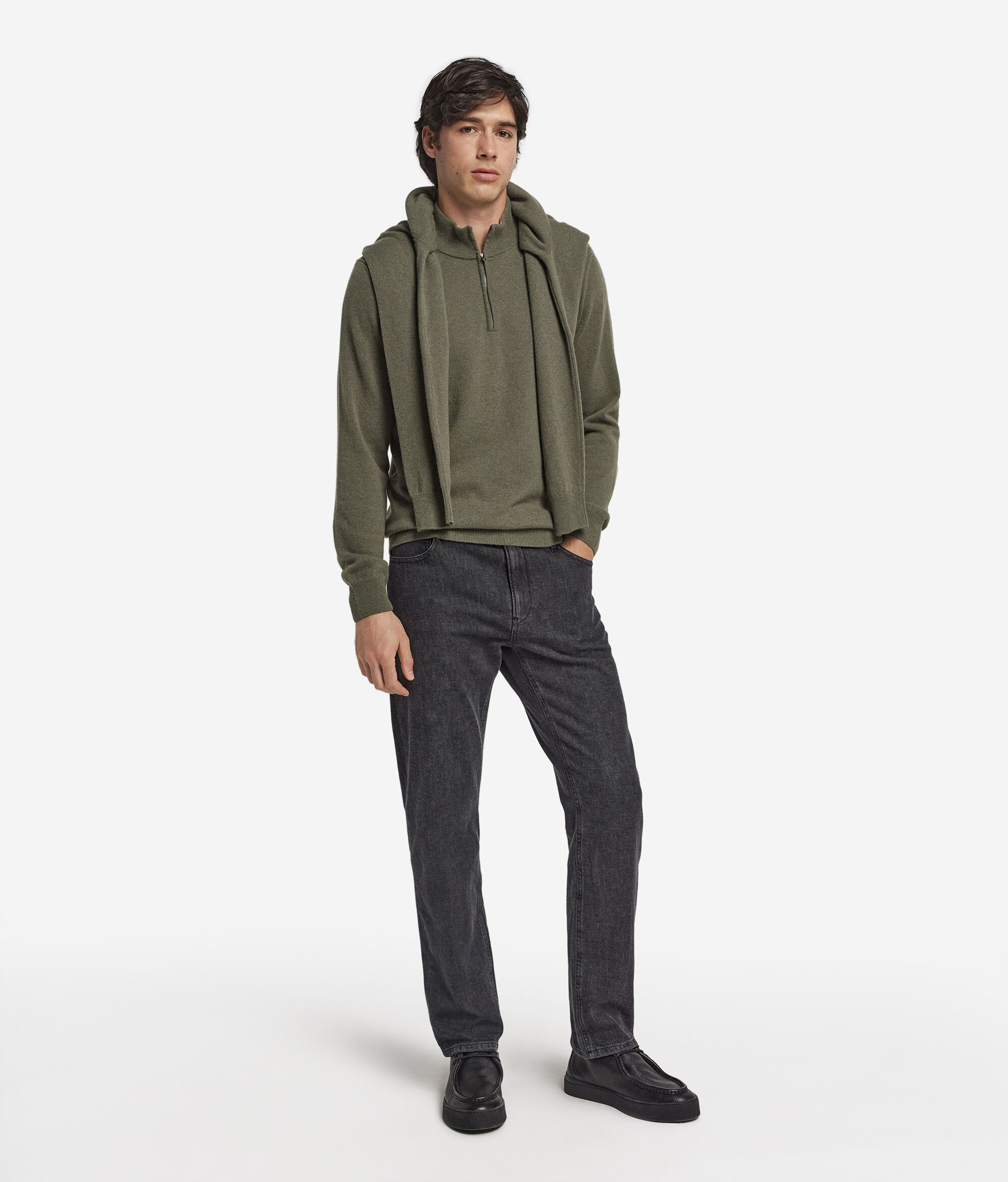 Magas Nyakú Ultrasoft Kasmír Pulóver Félcipzárral