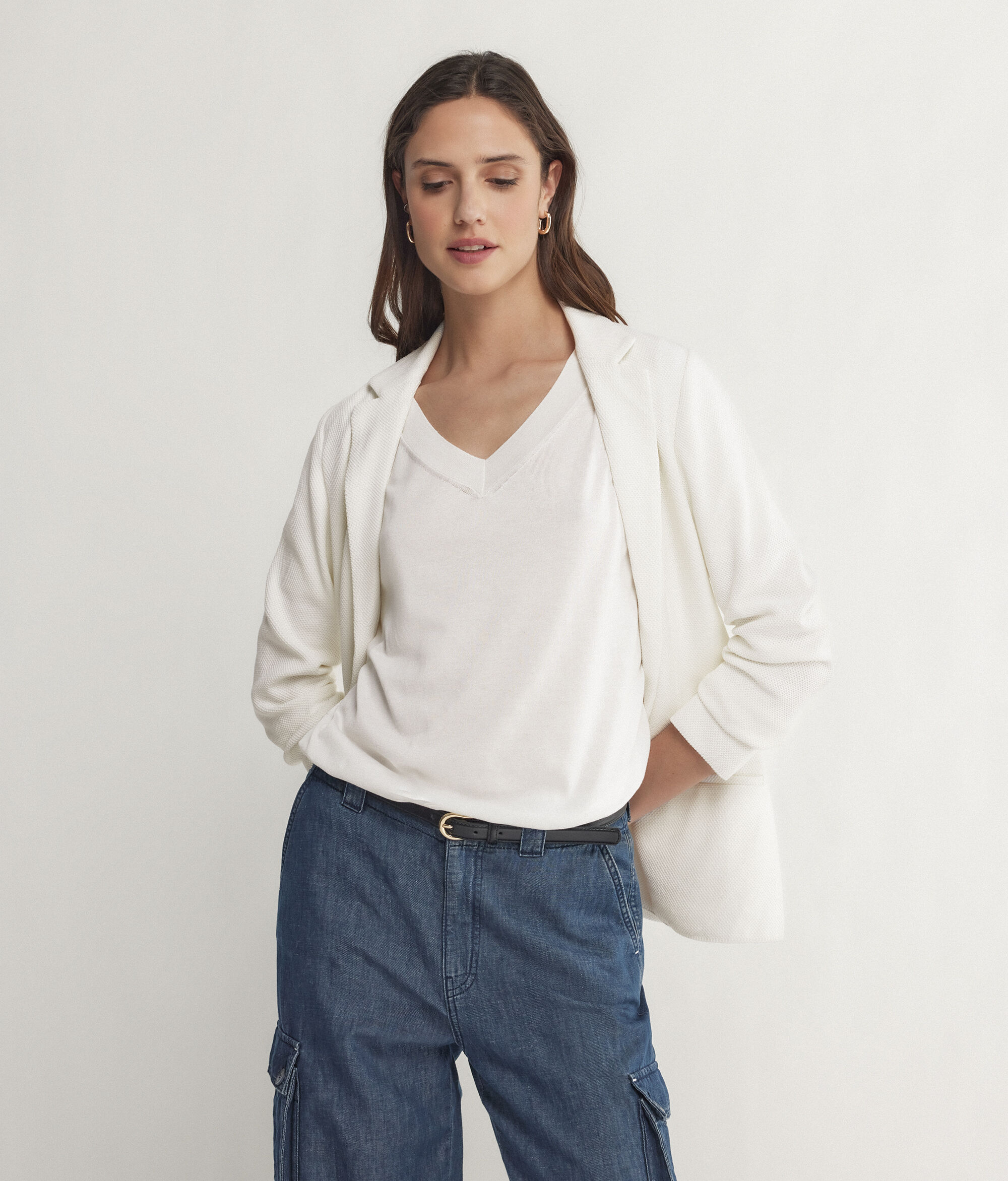 Silk and Cotton V-Neck Sweater with Short Sleeves