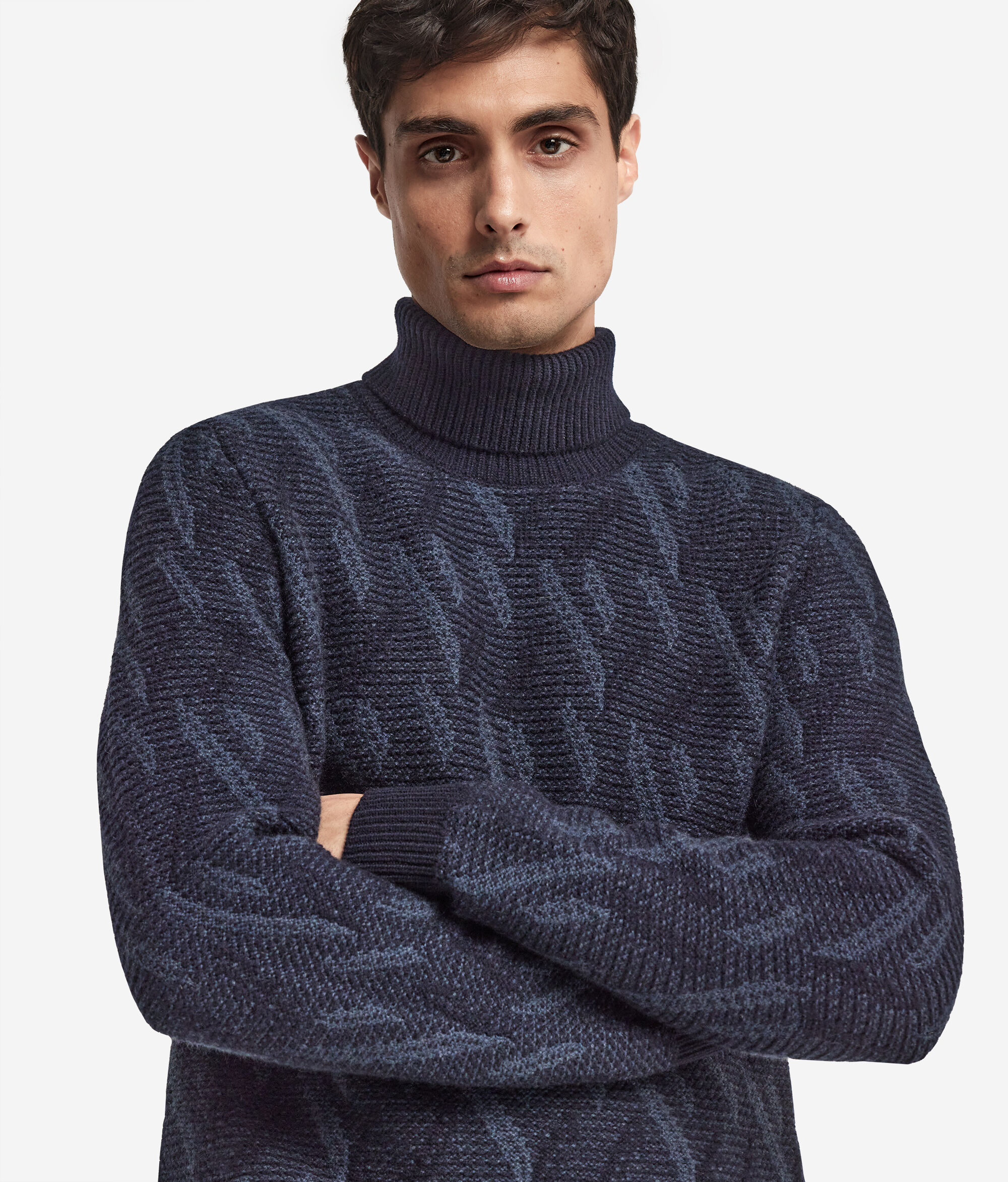Two-Tone Jacquard Cashmere Turtleneck
