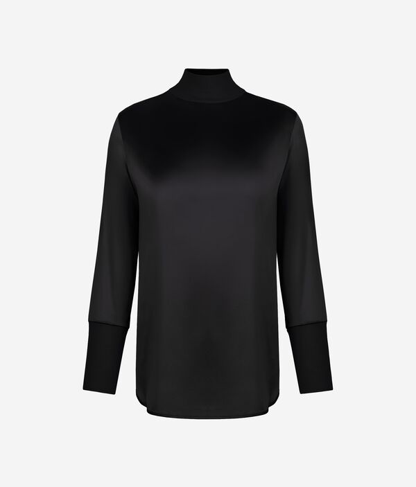 Блуза из атласного шелка с высоким воротником