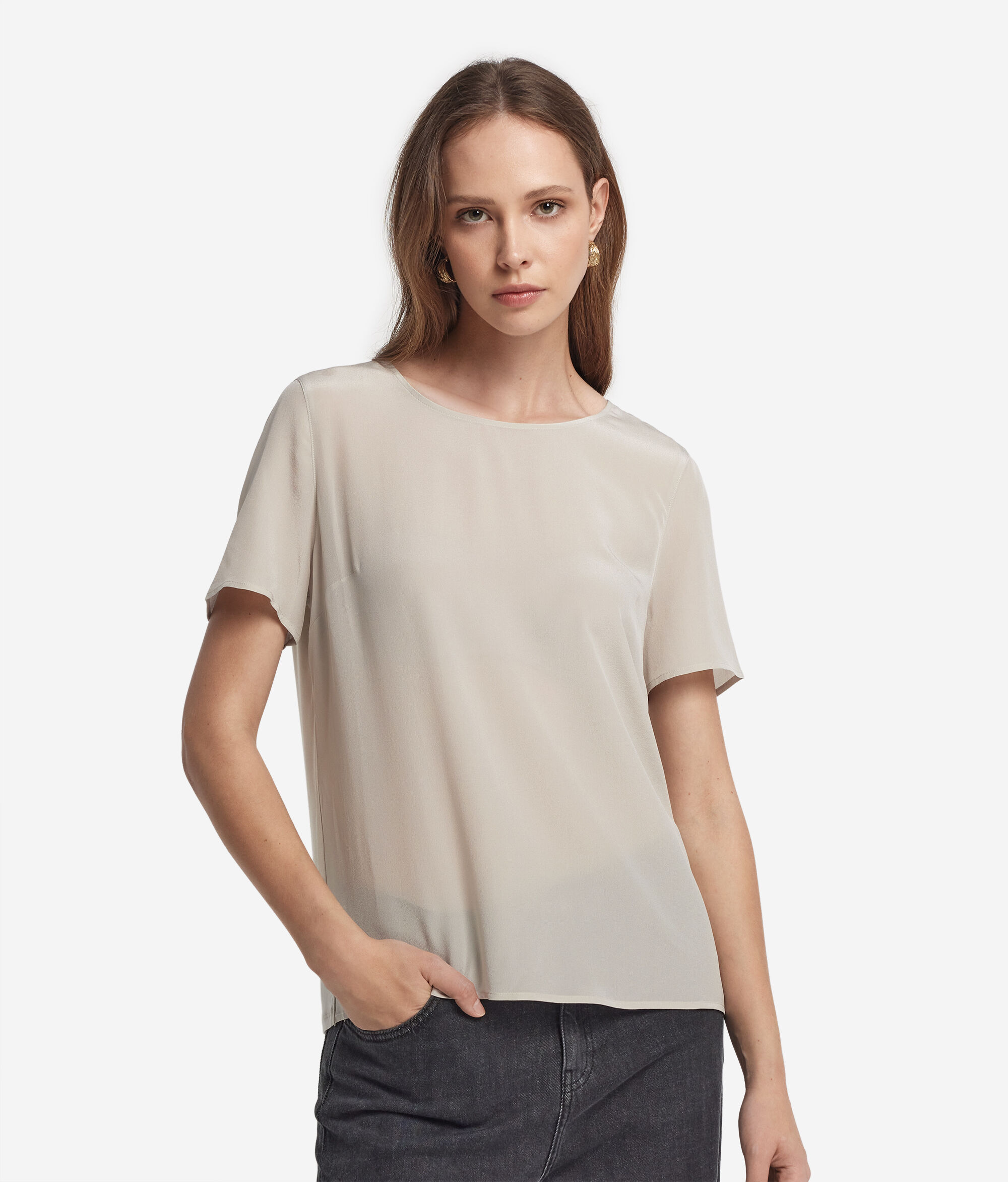 シルク クルーネック Tシャツ