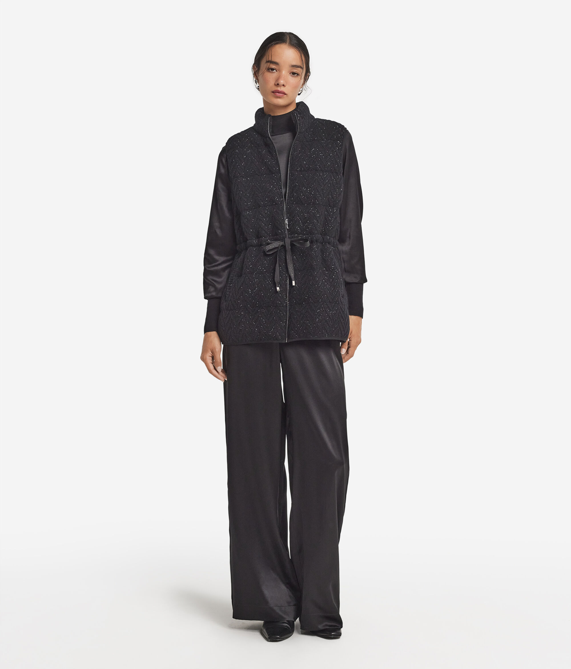 Lamé herringbone cashmere down gilet