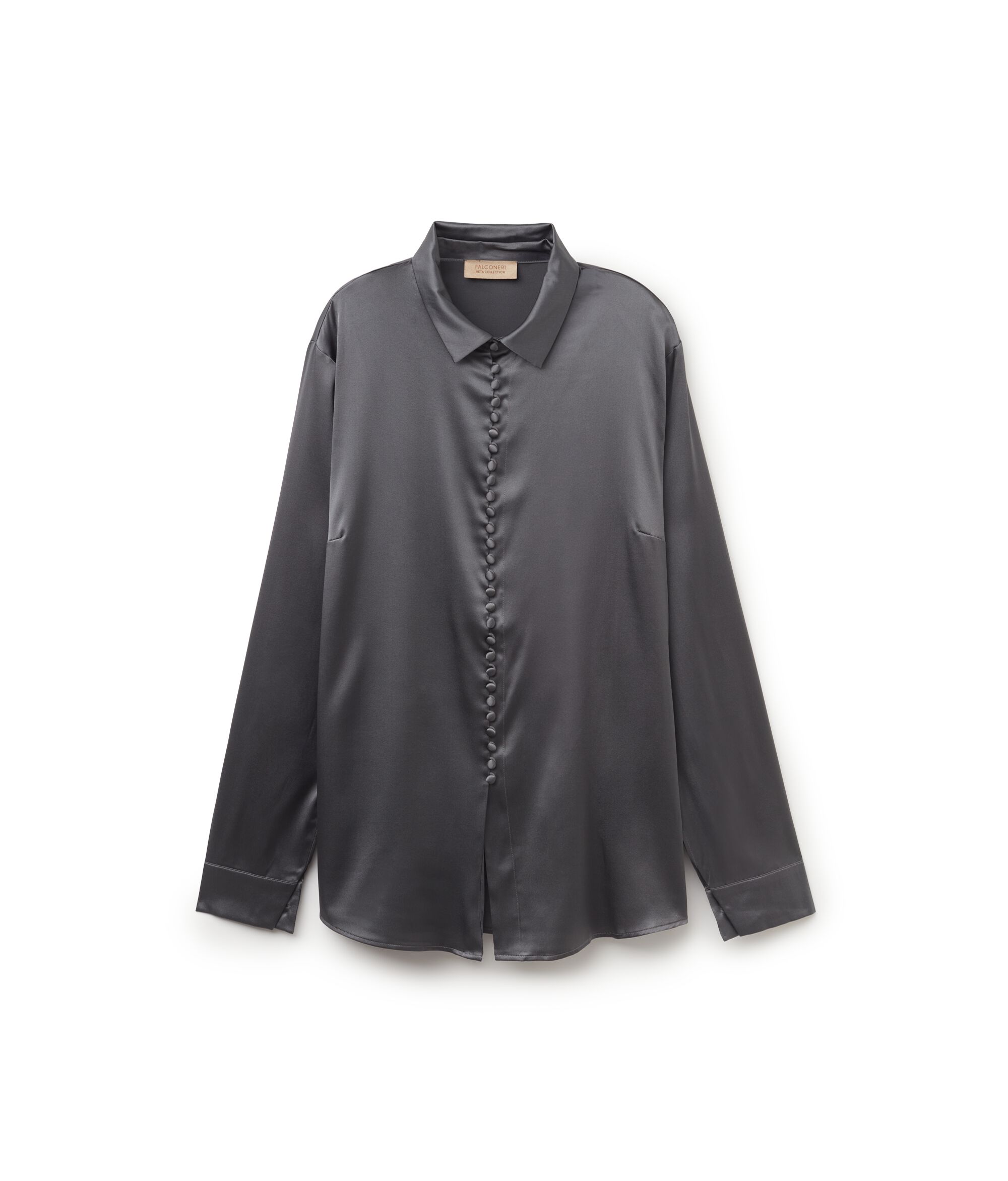 Hemdbluse aus Seidensatin mit Knöpfen