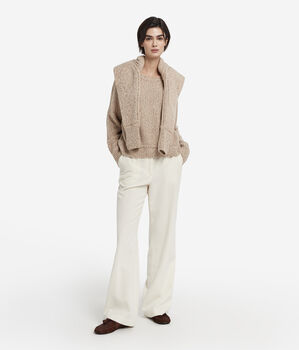 Ultrasoft Undyed Cashmere round neck cable stitch T-shirt