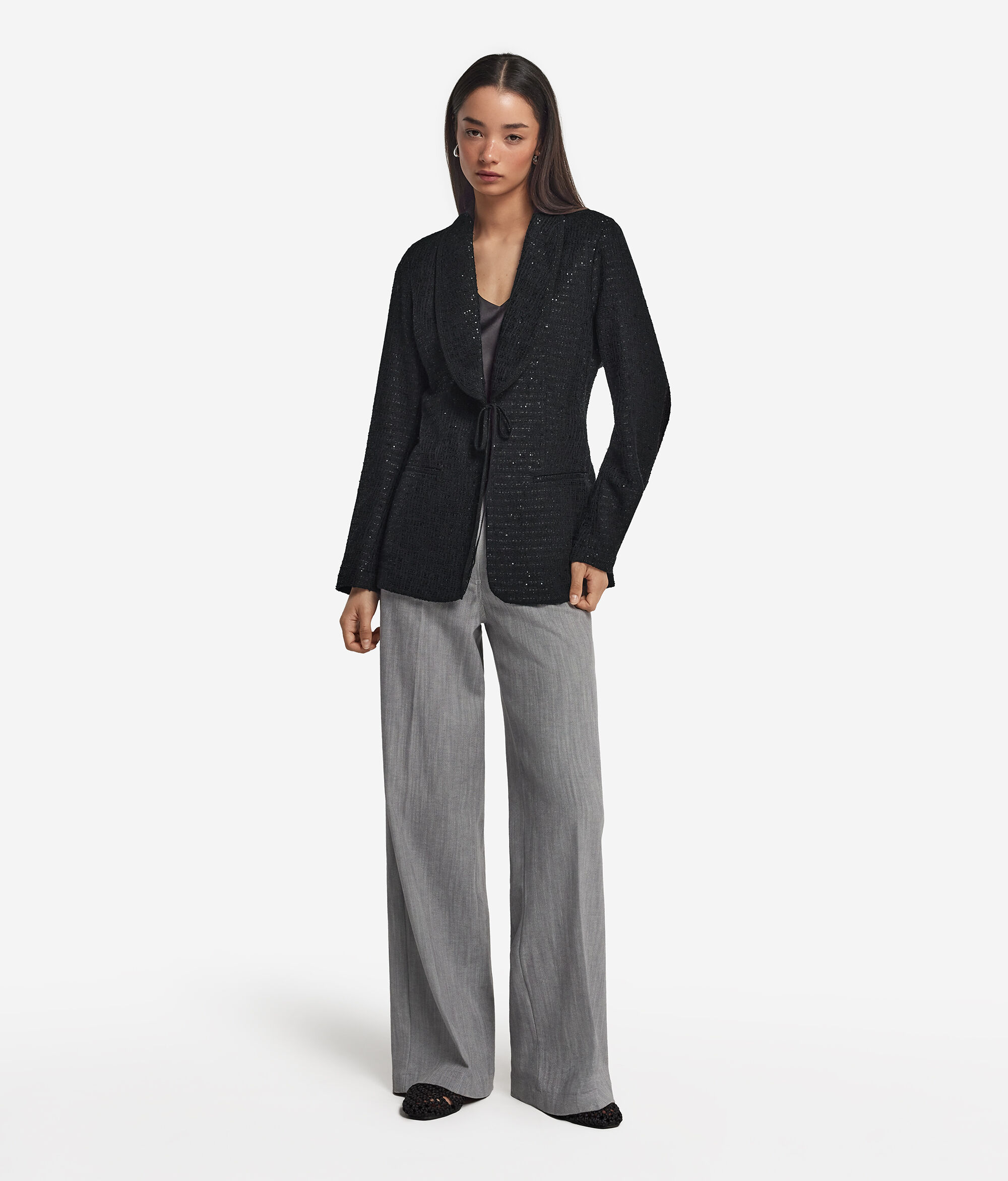 Bouclé-Blazer mit Pailletten