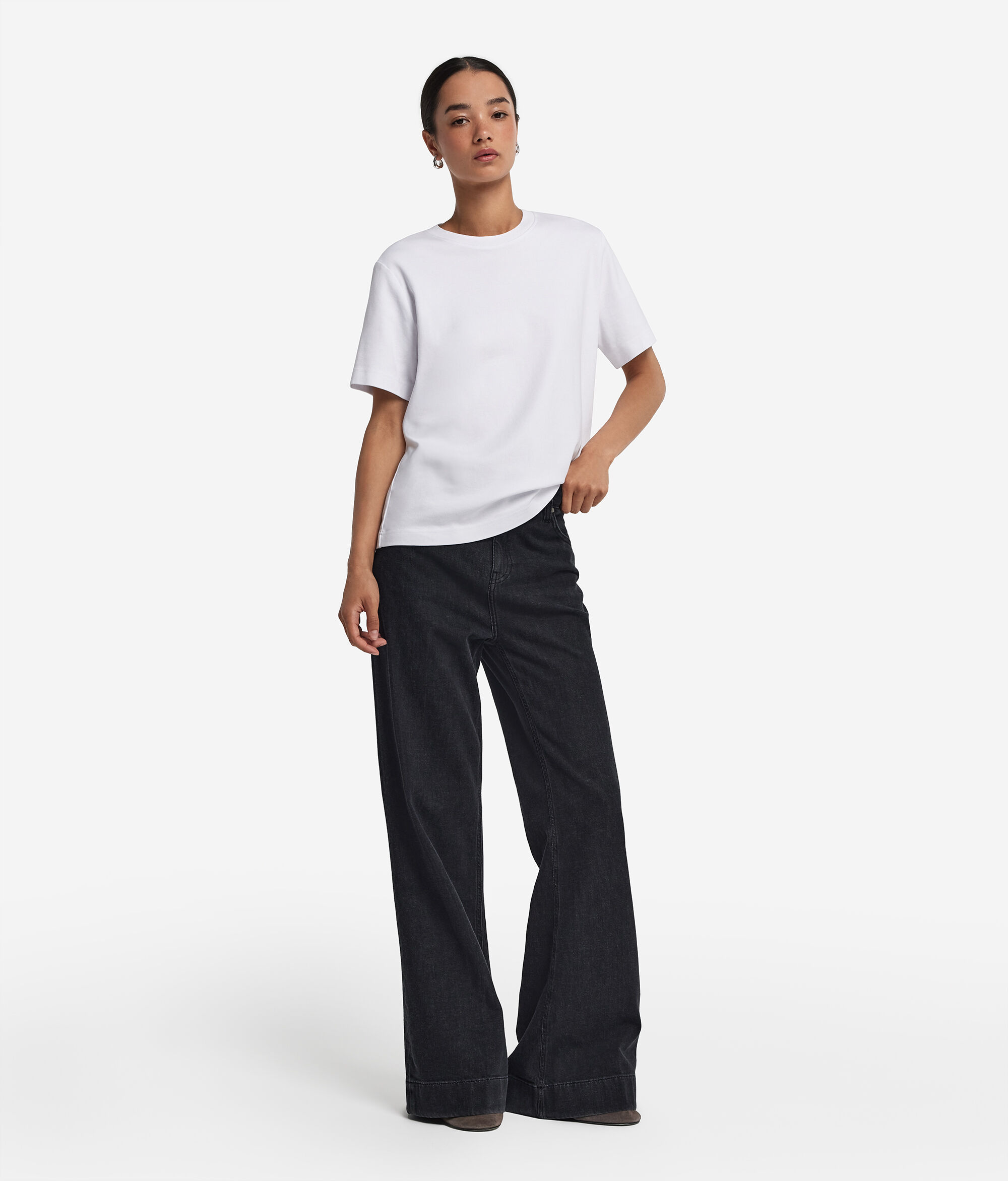 Paneled Denim Stretch Flared Pants