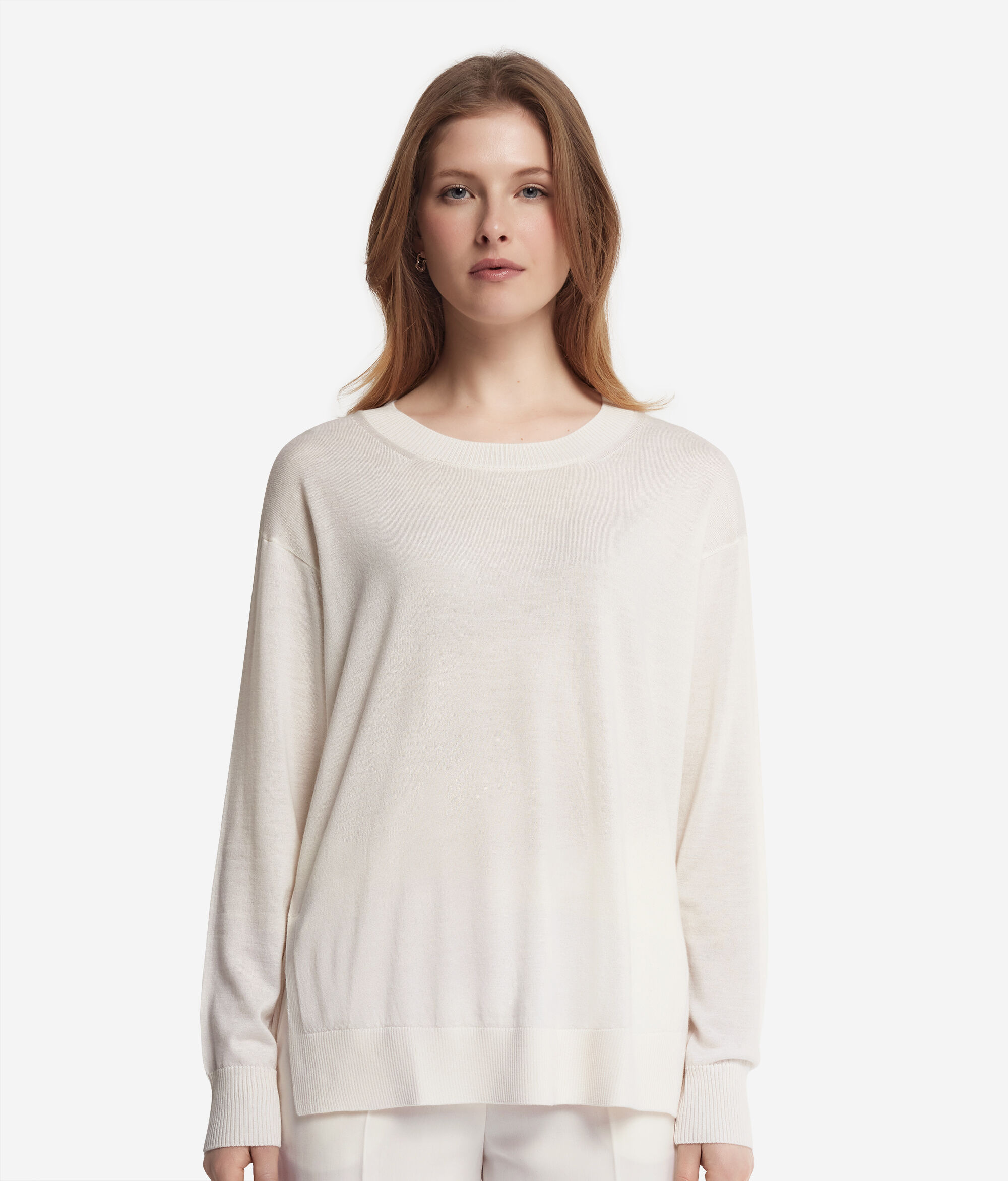 Round-Neck Cashmere Jumper with Slits