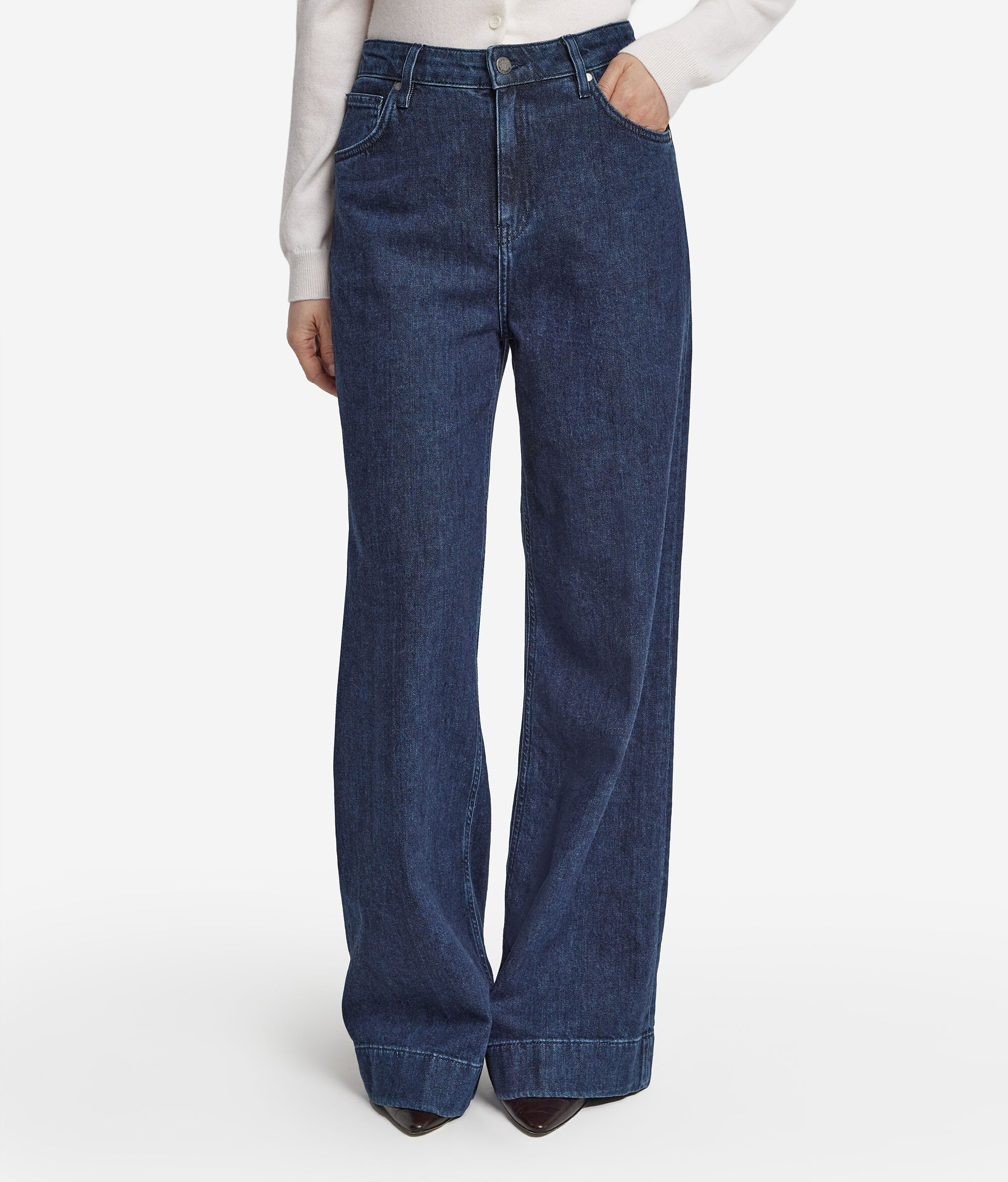 Pantalon évasé en denim de cachemire