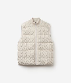 Sleeveless Reversible Cable-Knit Down Gilet