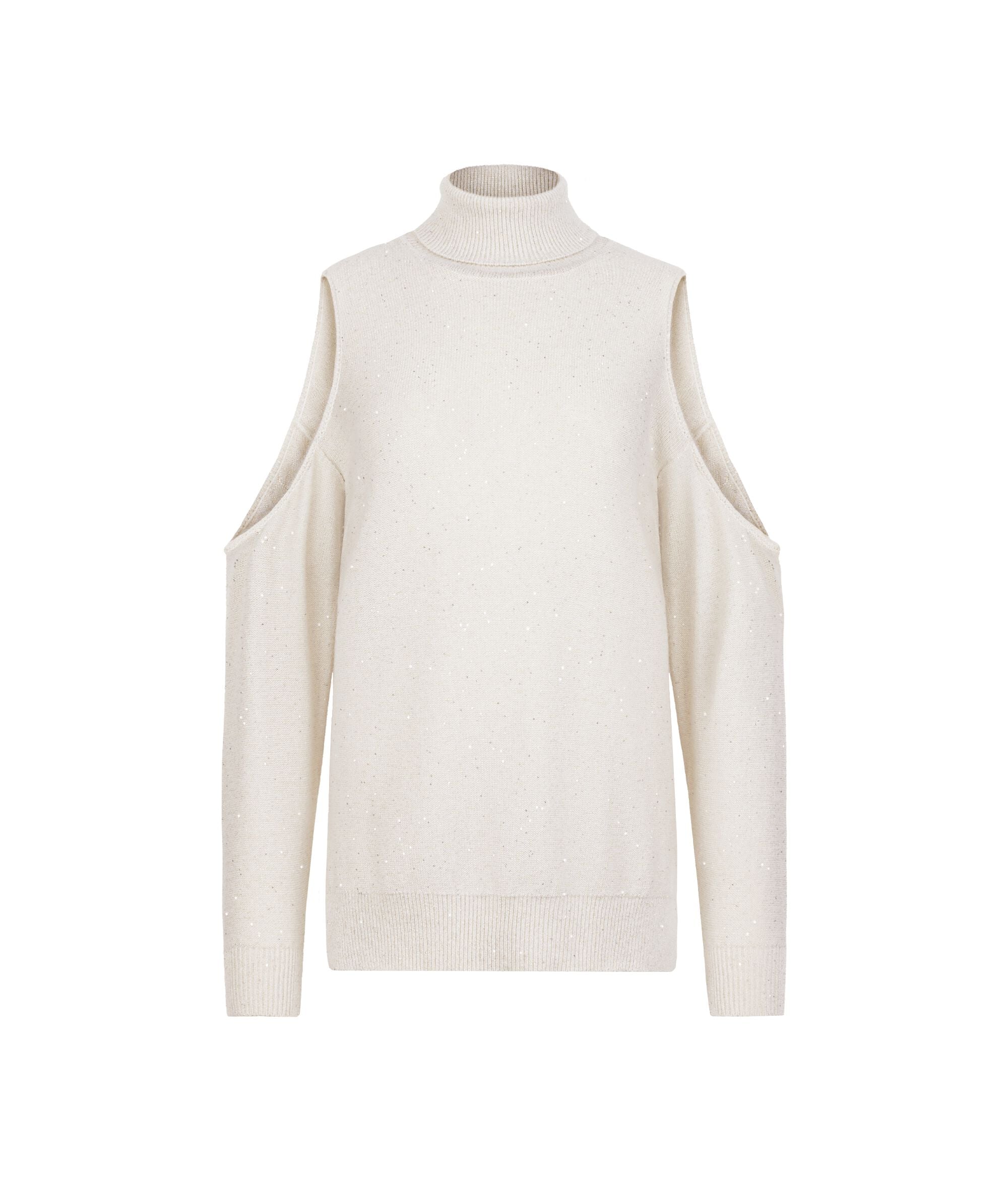 Cashmere cut-out turtleneck with micro sequins