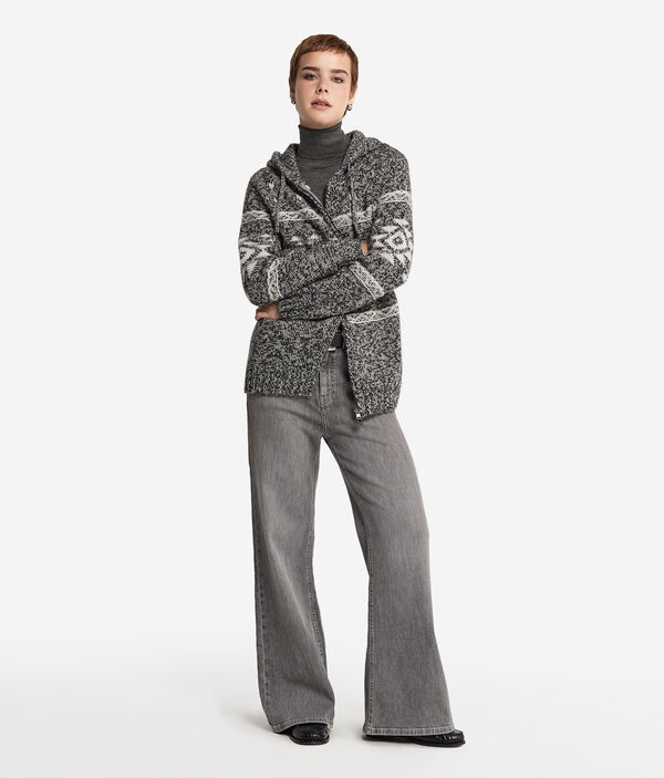 Ultrasoft Cashmere Sweatshirt with Zip and Mouliné Jacquard Workmanship
