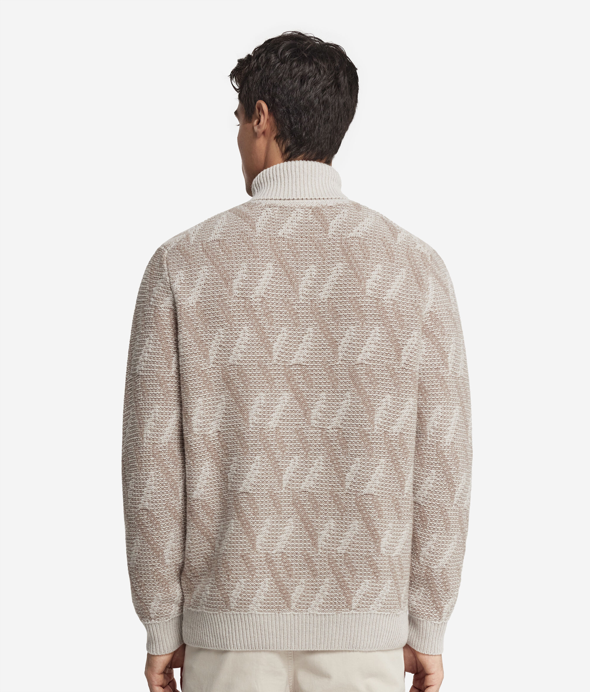 Two-Tone Jacquard Cashmere Turtleneck