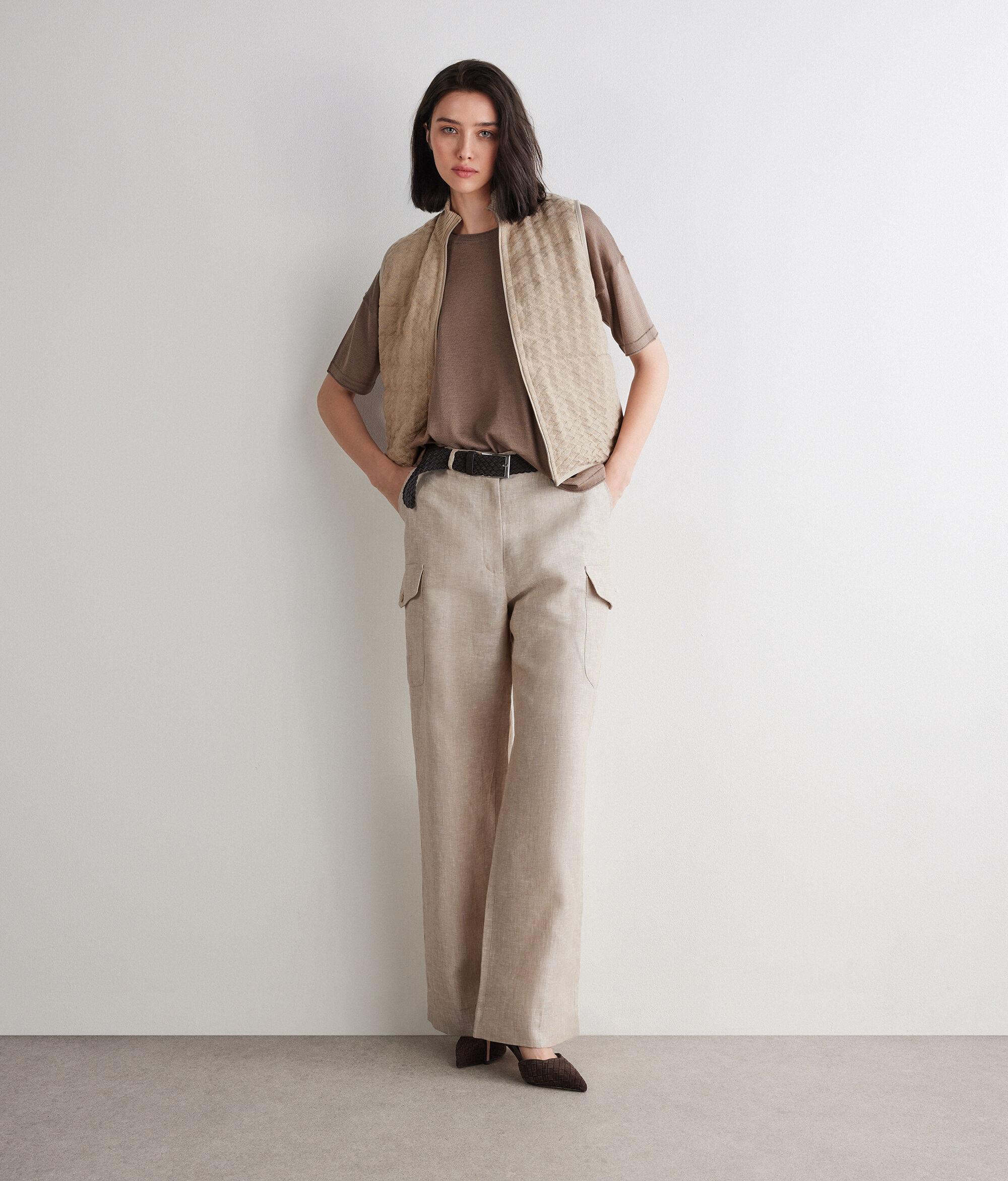 Dvostrani prsluk od paperja s pletenim kašmirom