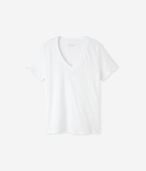 V-Neck Linen T-shirt with Knitted Trim