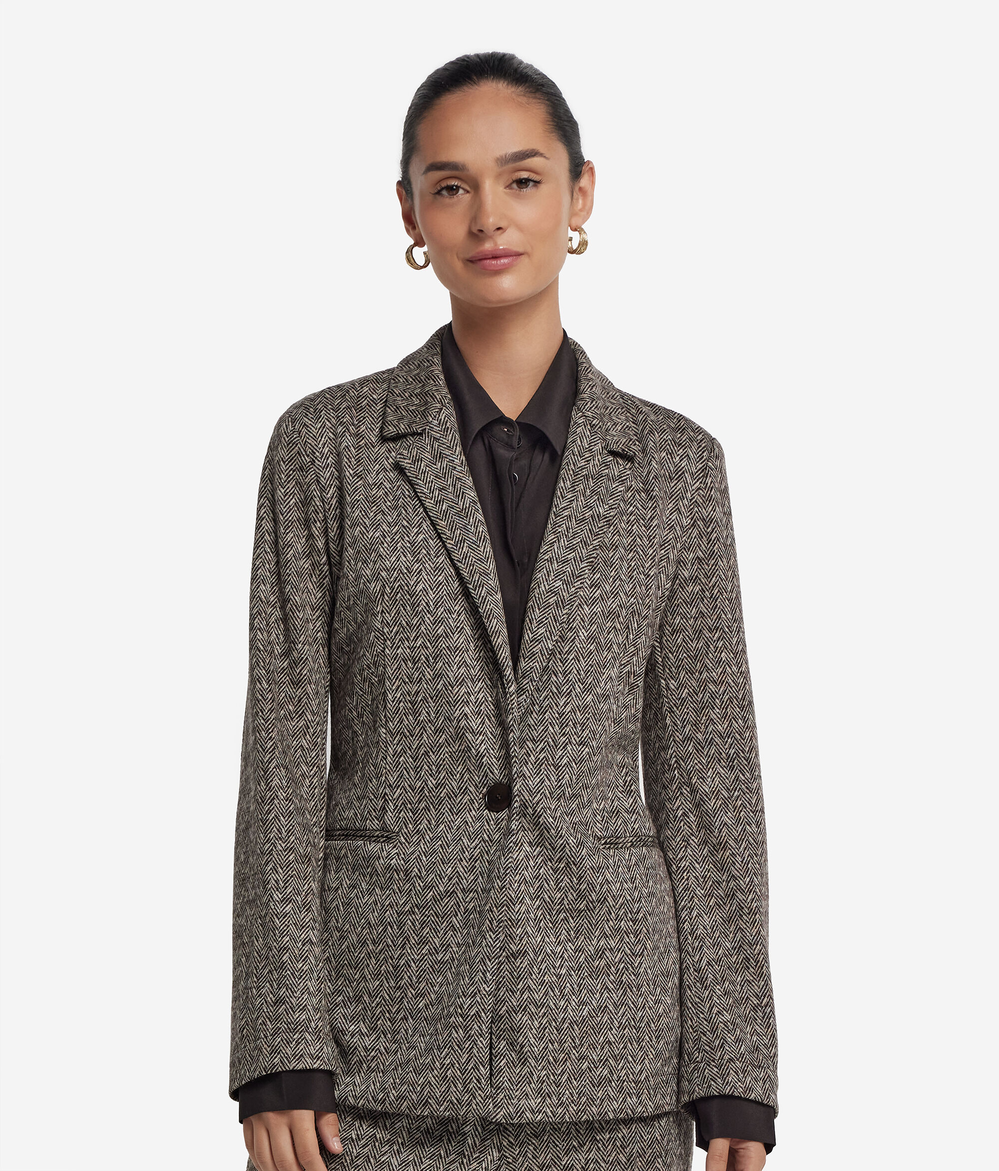 Blazer aus Wolle mit Fischgrätmuster