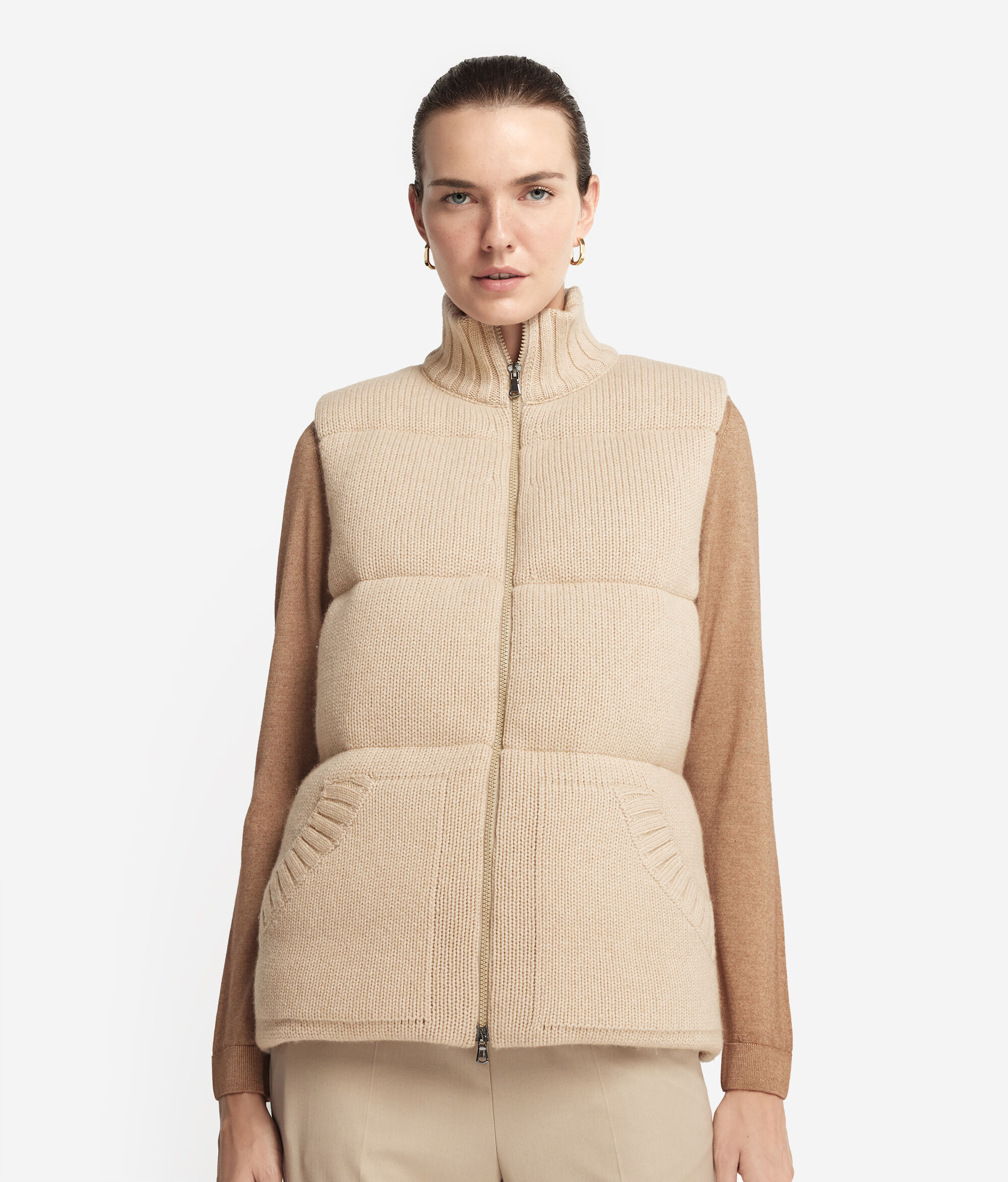 Doudoune sans manches en tricot de cachemire