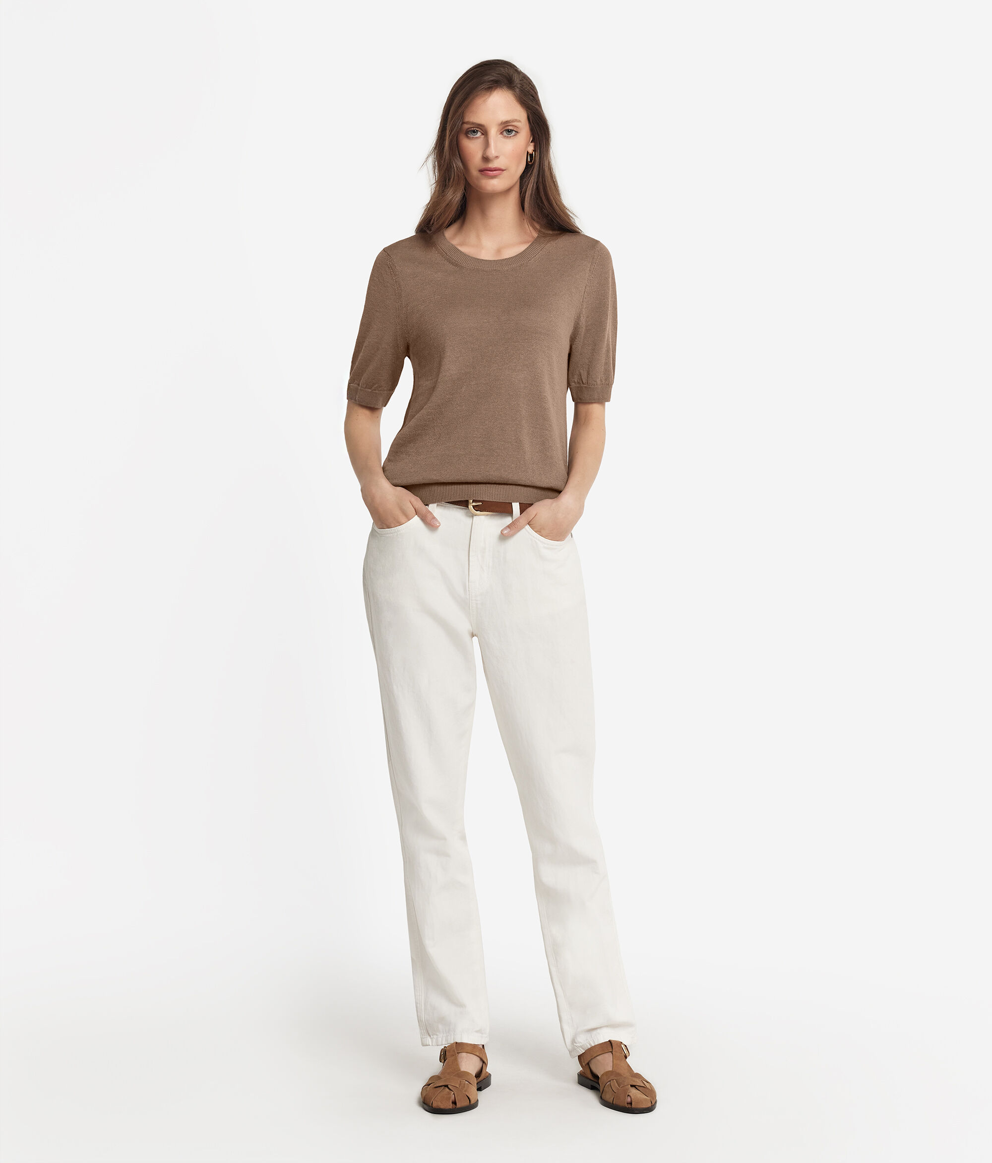Cotton-Linen Crew Neck T-Shirt