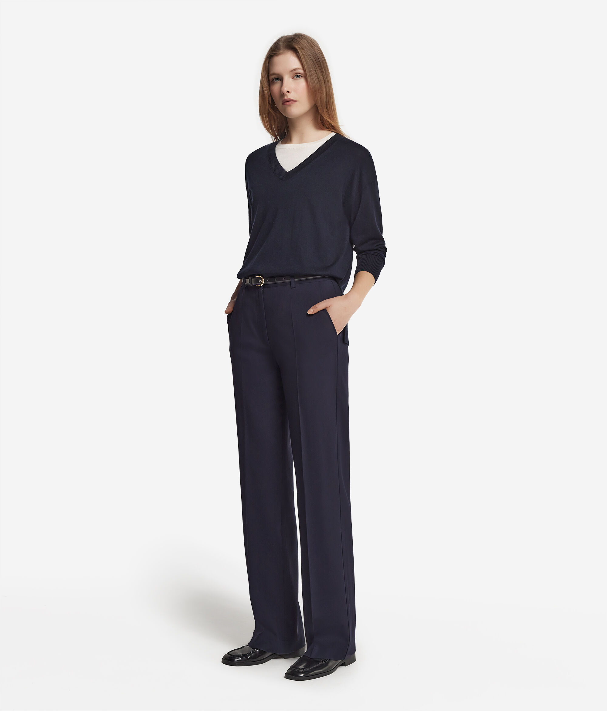 V-Neck Cashmere Jumper with Slits