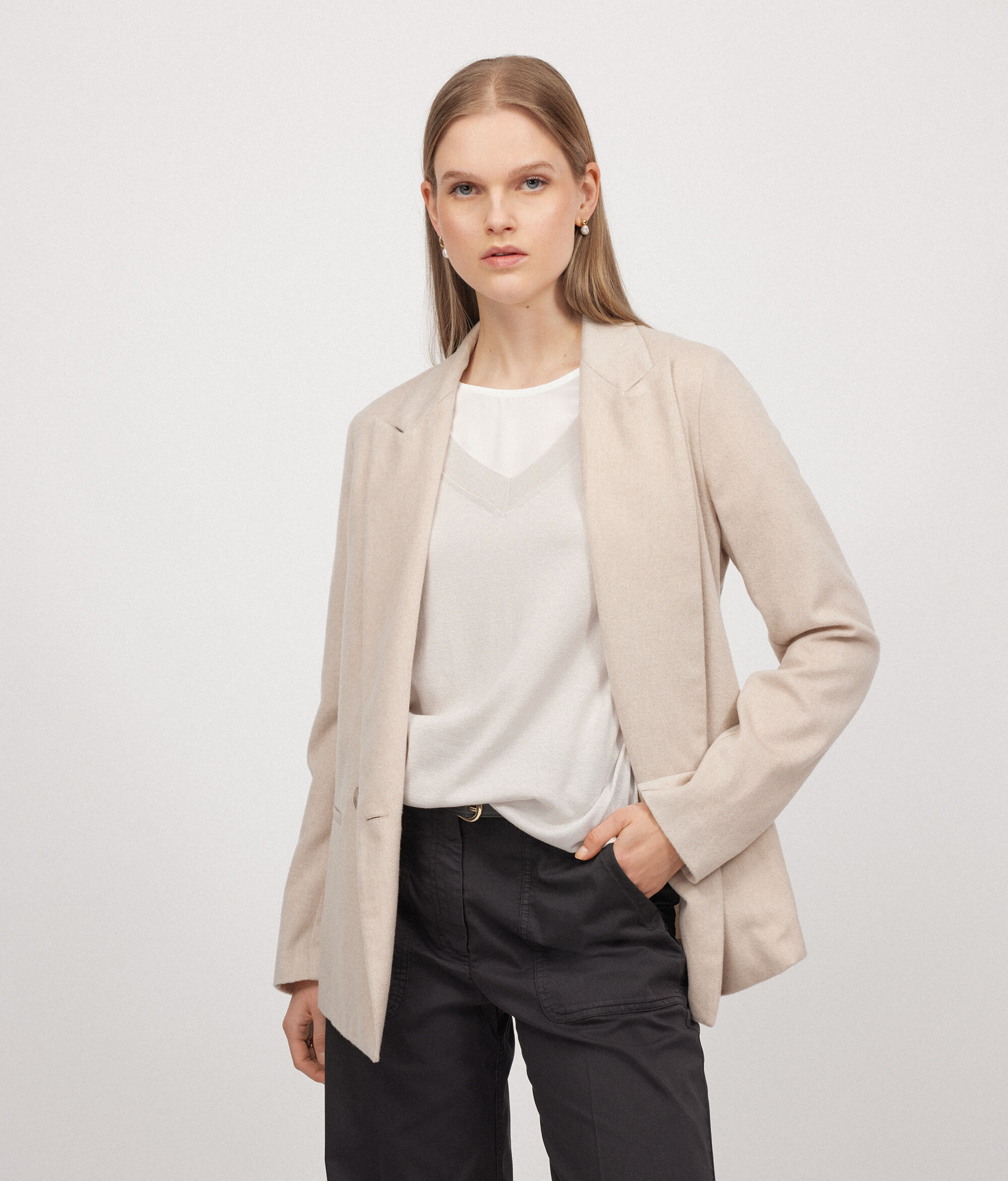 Short-Sleeved V-Neck Silk and Cotton Jumper