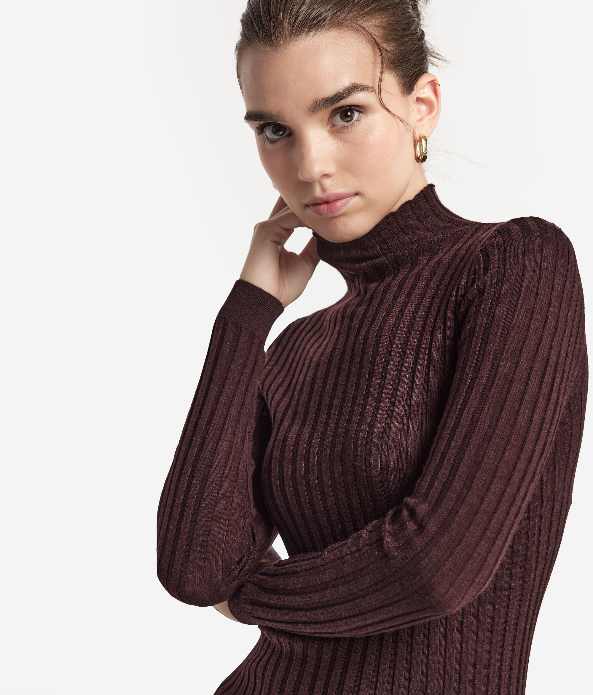 pull col roulé en cachemire femme côtelé