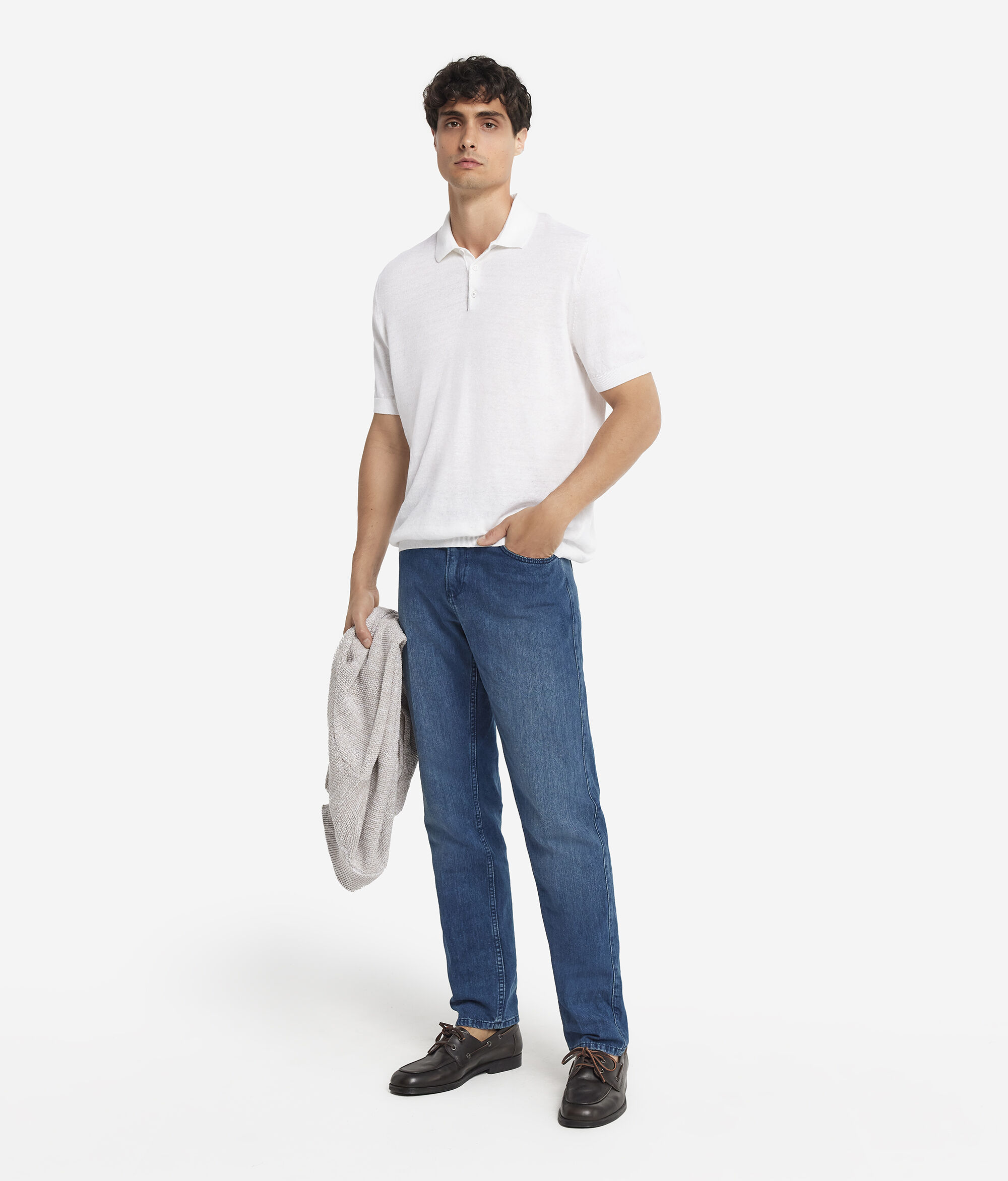 Poloshirt aus Leinen-Baumwollmischung mit kurzen Ärmeln