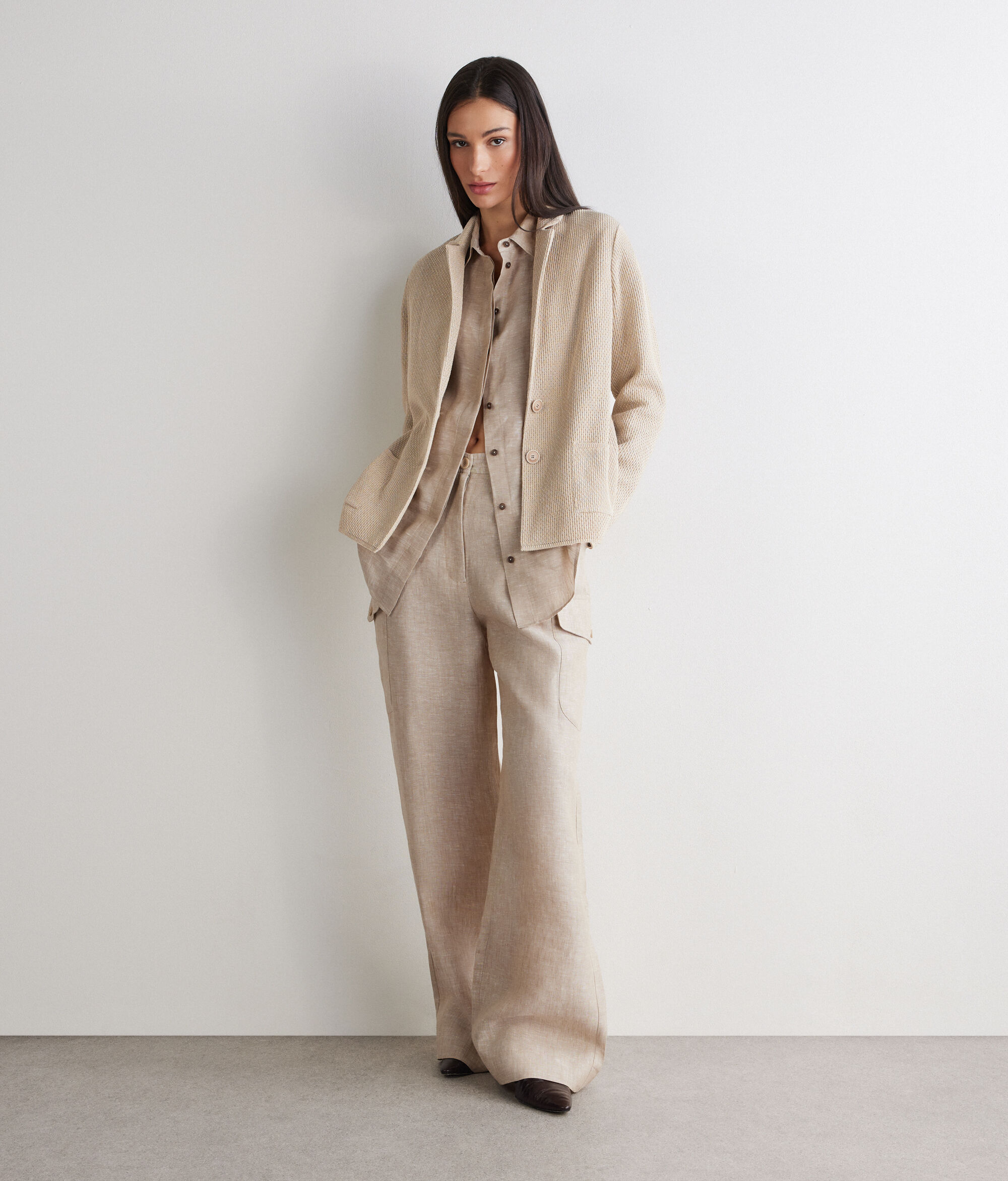 Mouliné knit jacket in cotton and linen