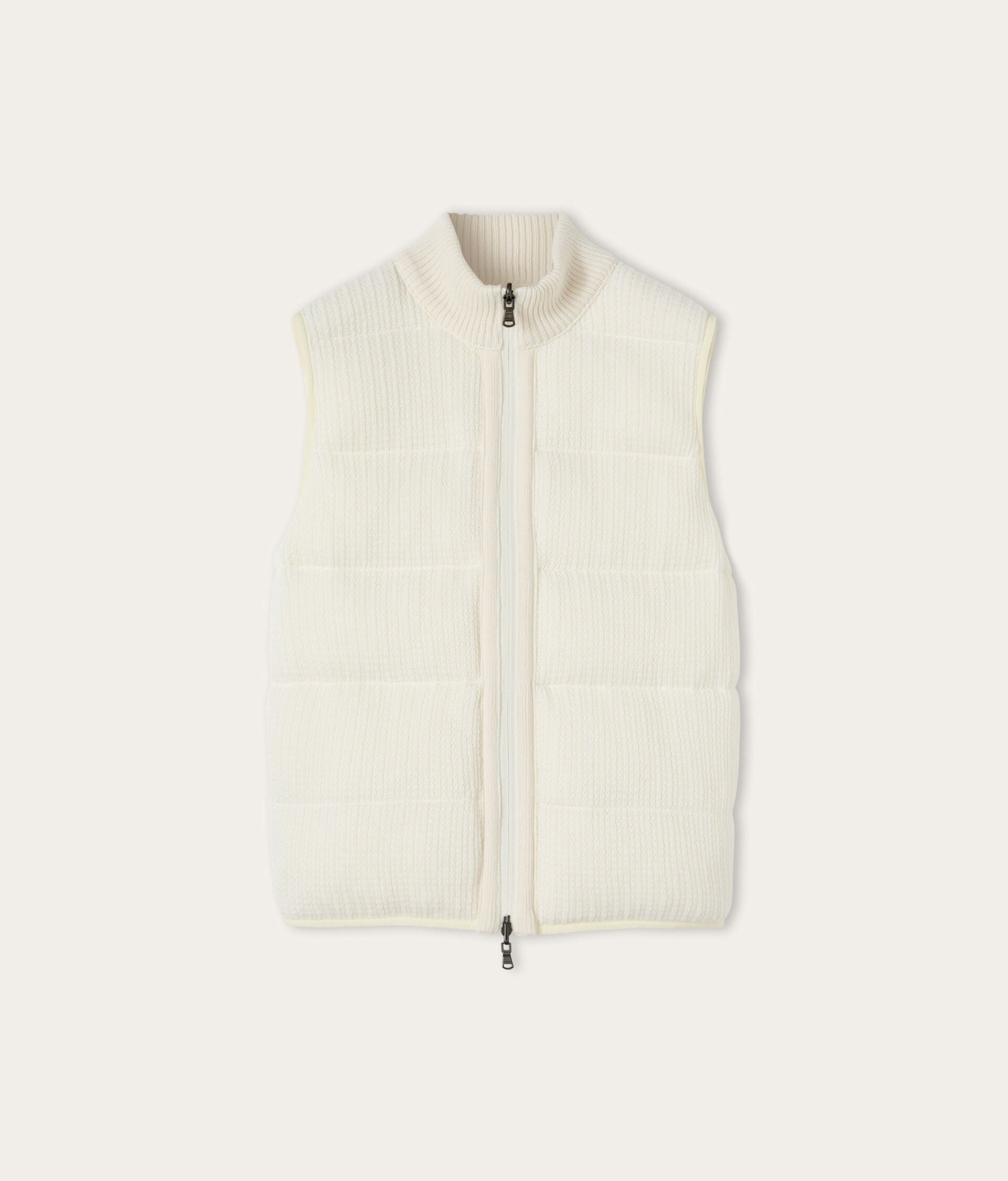 Reversible sleeveless down jacket in ribbed cashmere