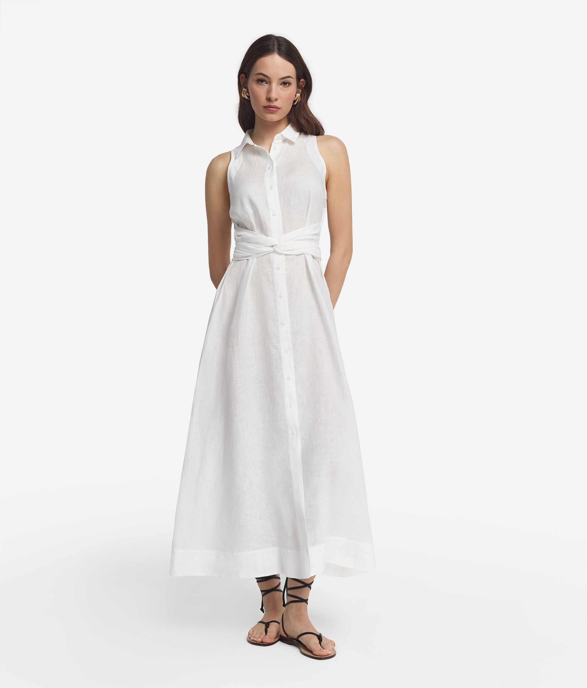 Vestido con bandas cruzadas de lino