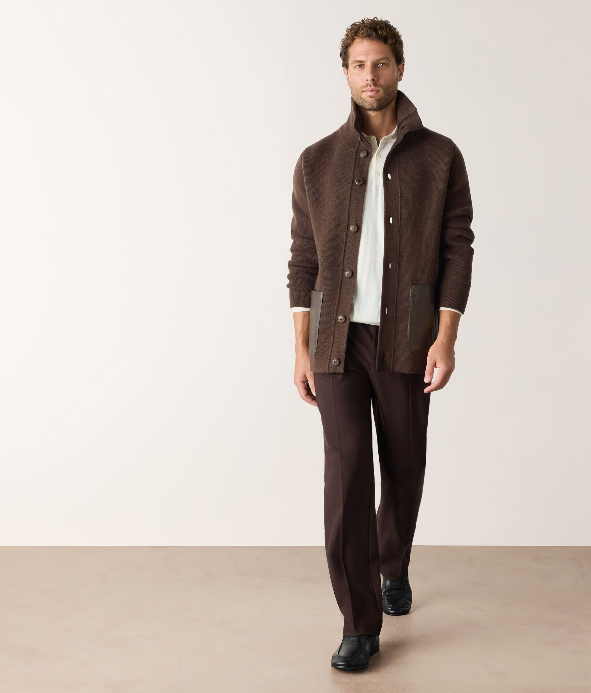 Leather Pocket Wool Cashmere Pea Coat